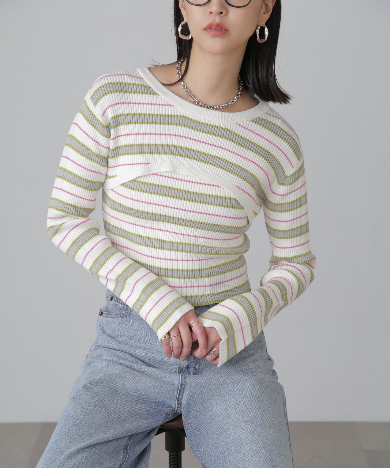  「ショート丈リブニット&times;タンクトップセット」|ニット・セーター|