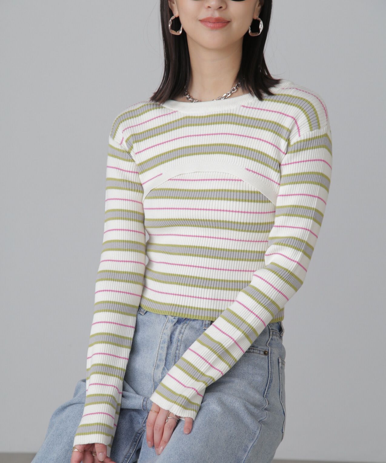  「ショート丈リブニット&times;タンクトップセット」|ニット・セーター|