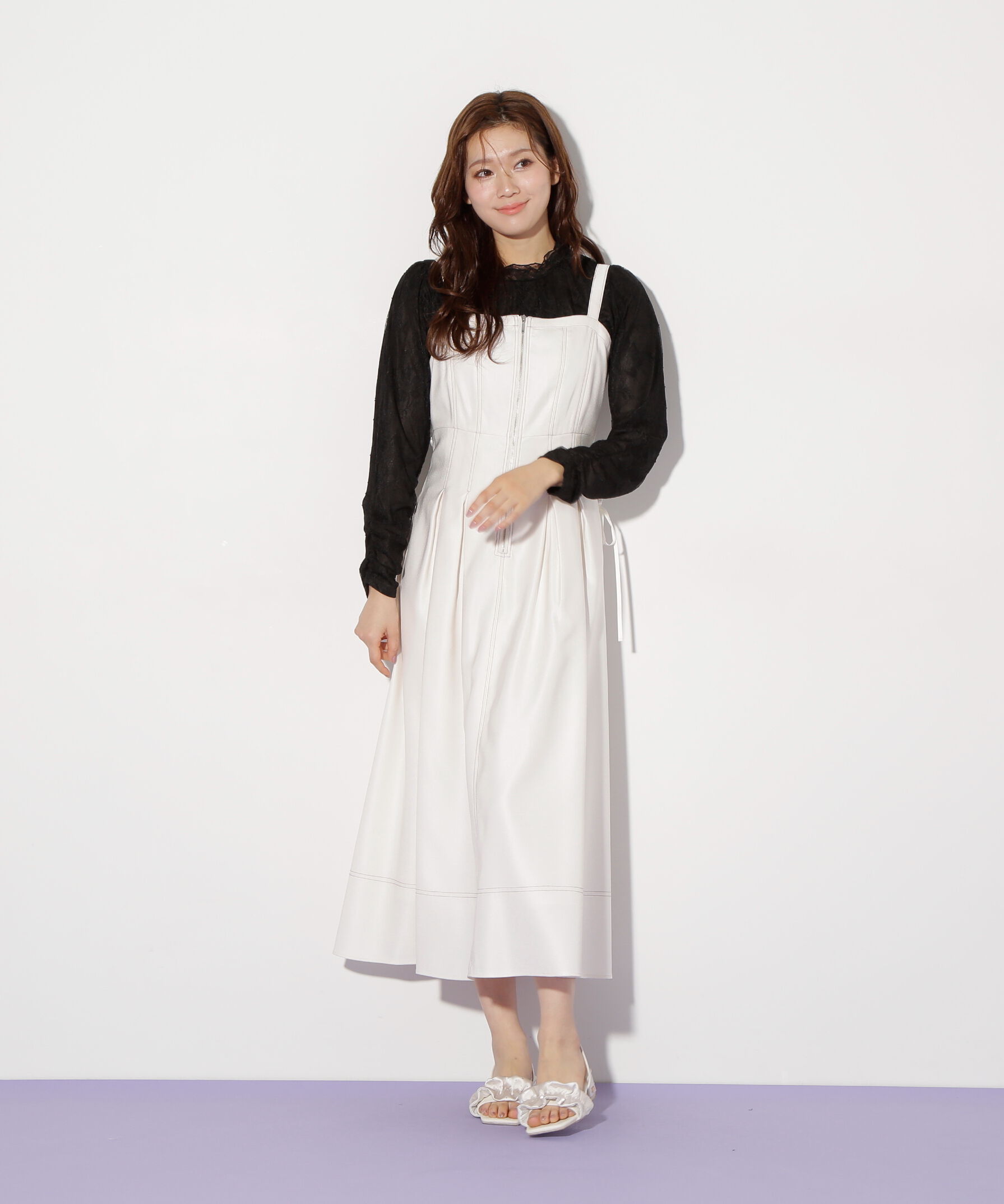  「デニムライクステッチシリーズ２　レースアップワンピース」|ワンピース|