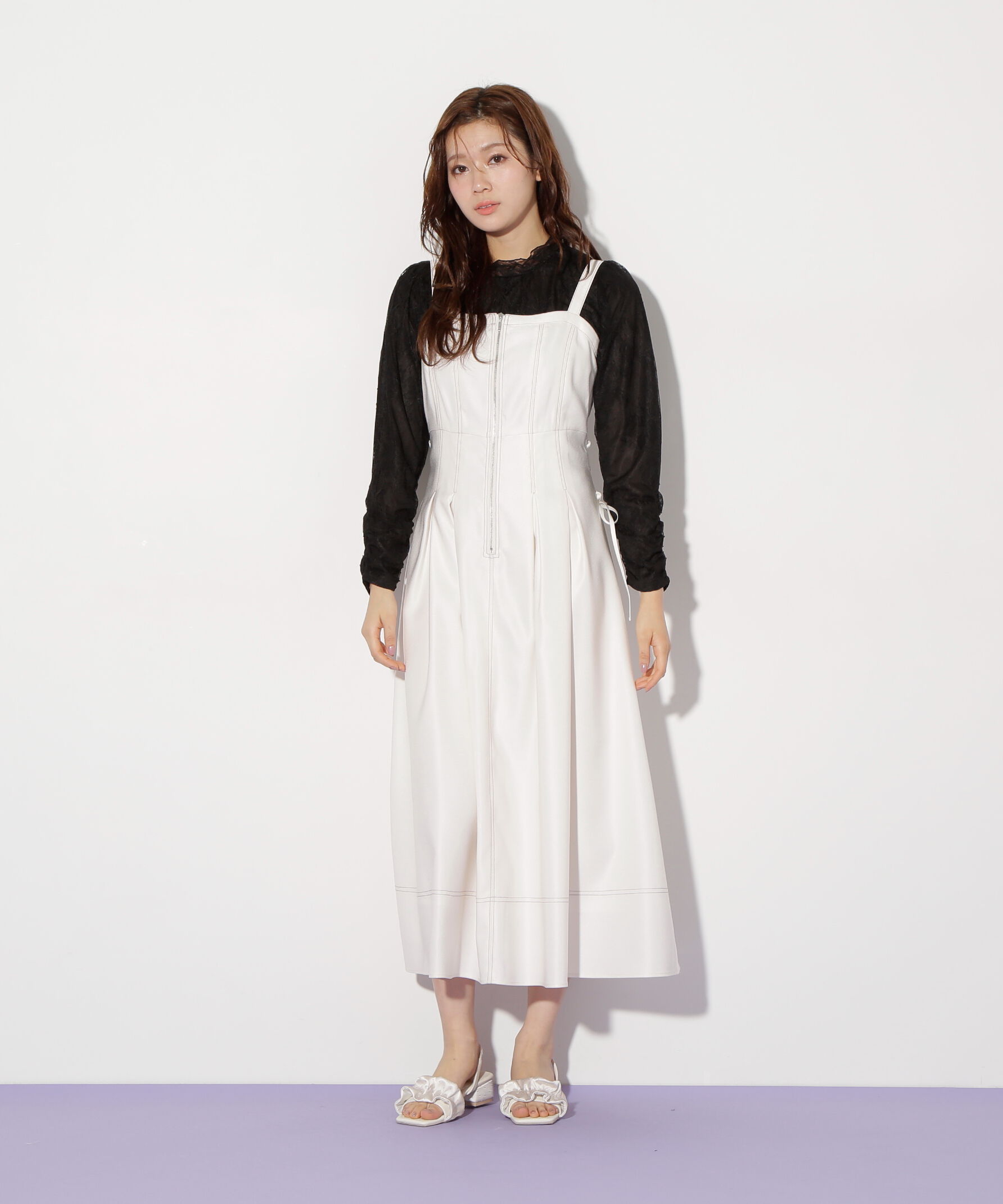  「デニムライクステッチシリーズ２　レースアップワンピース」|ワンピース|