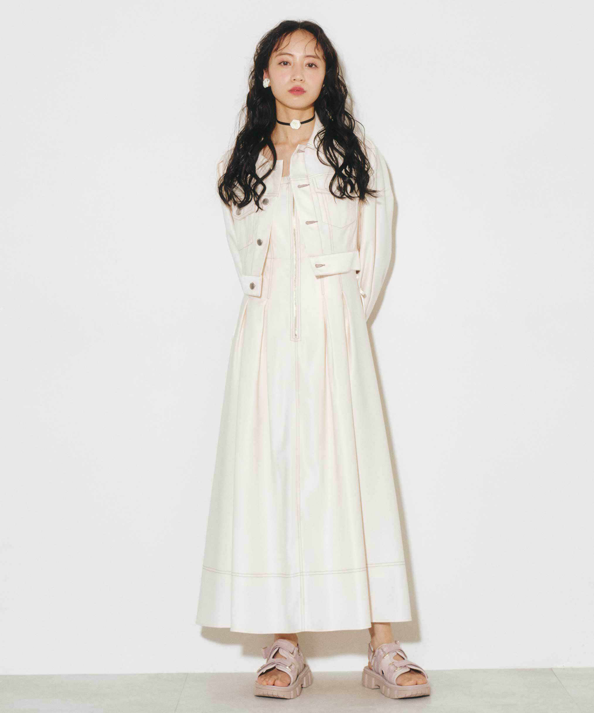  「デニムライクステッチシリーズ２　レースアップワンピース」|ワンピース|