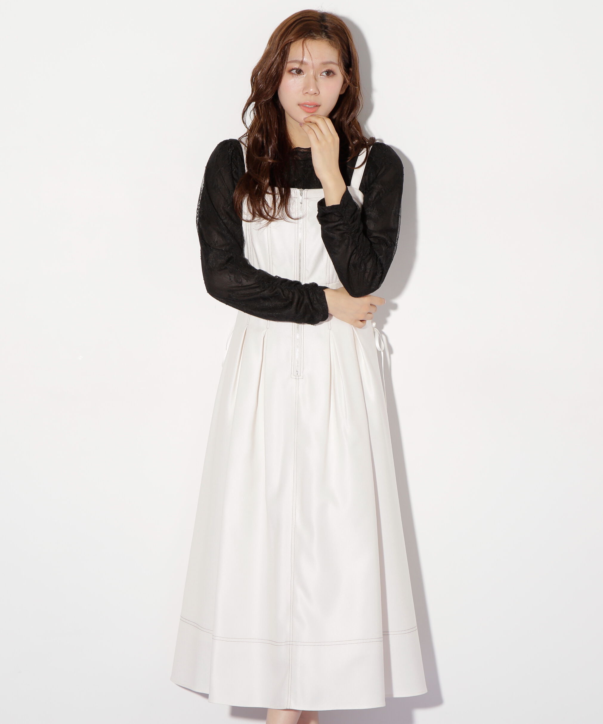  「デニムライクステッチシリーズ２　レースアップワンピース」|ワンピース|