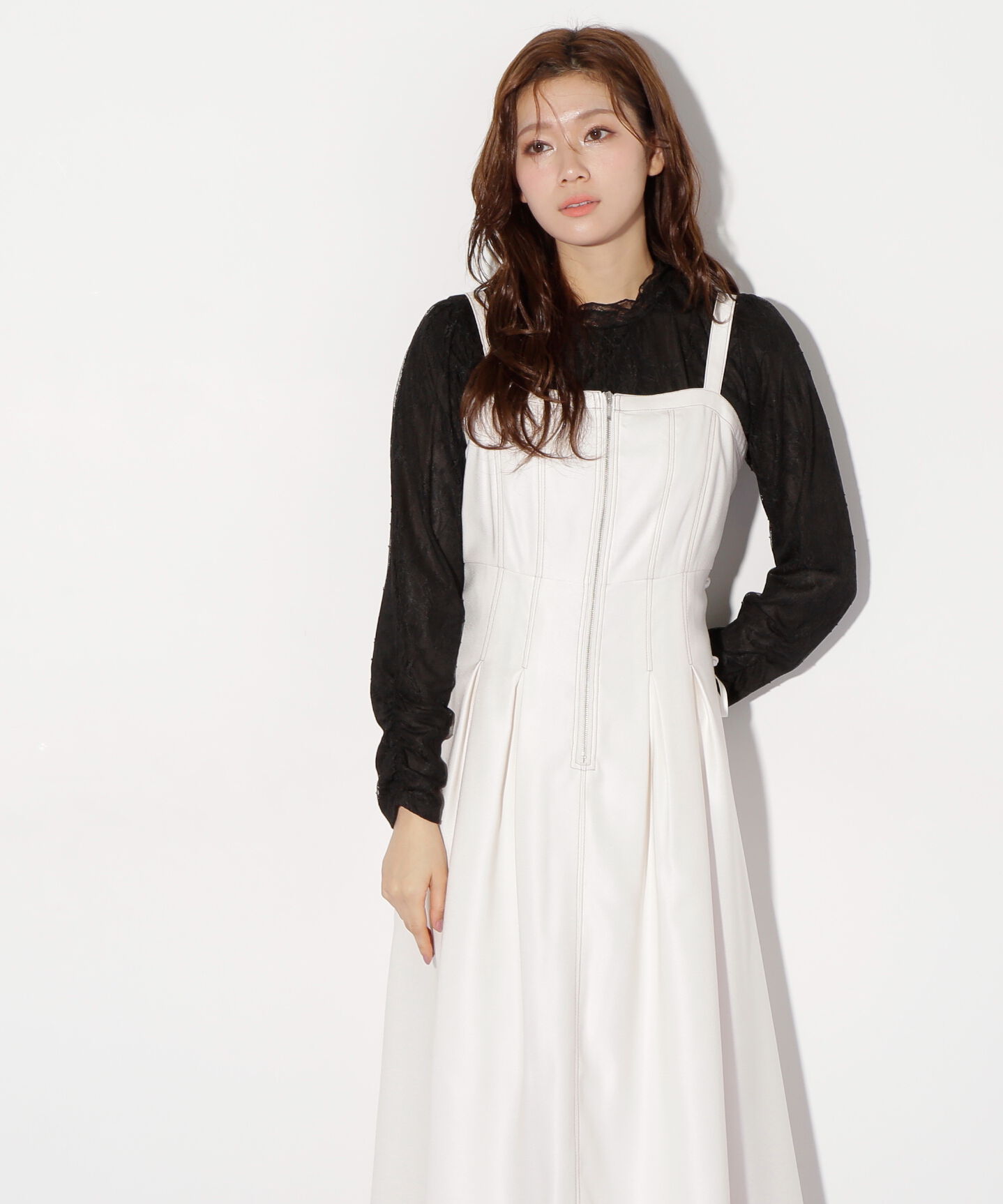  「デニムライクステッチシリーズ２　レースアップワンピース」|ワンピース|