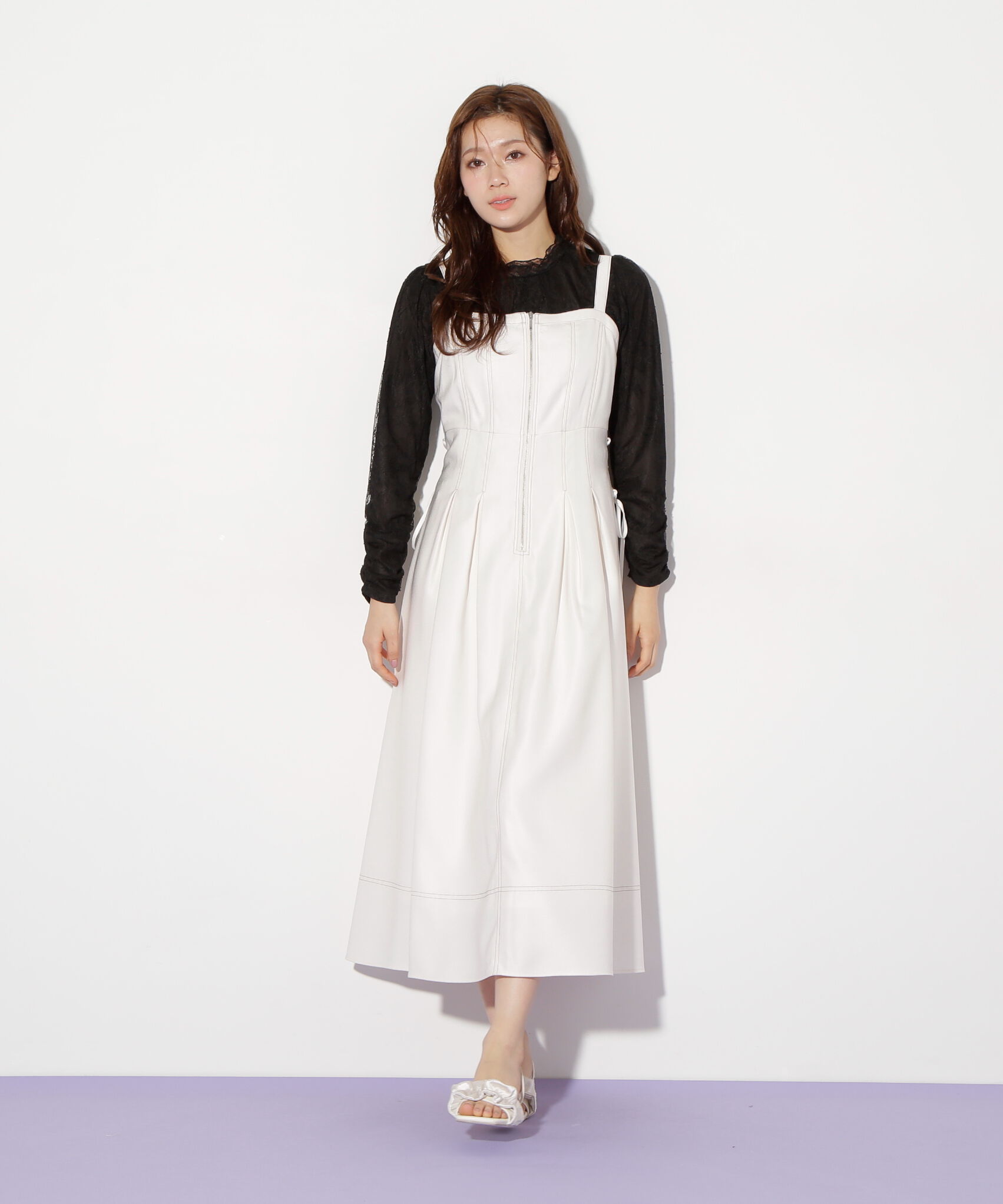  「デニムライクステッチシリーズ２　レースアップワンピース」|ワンピース|