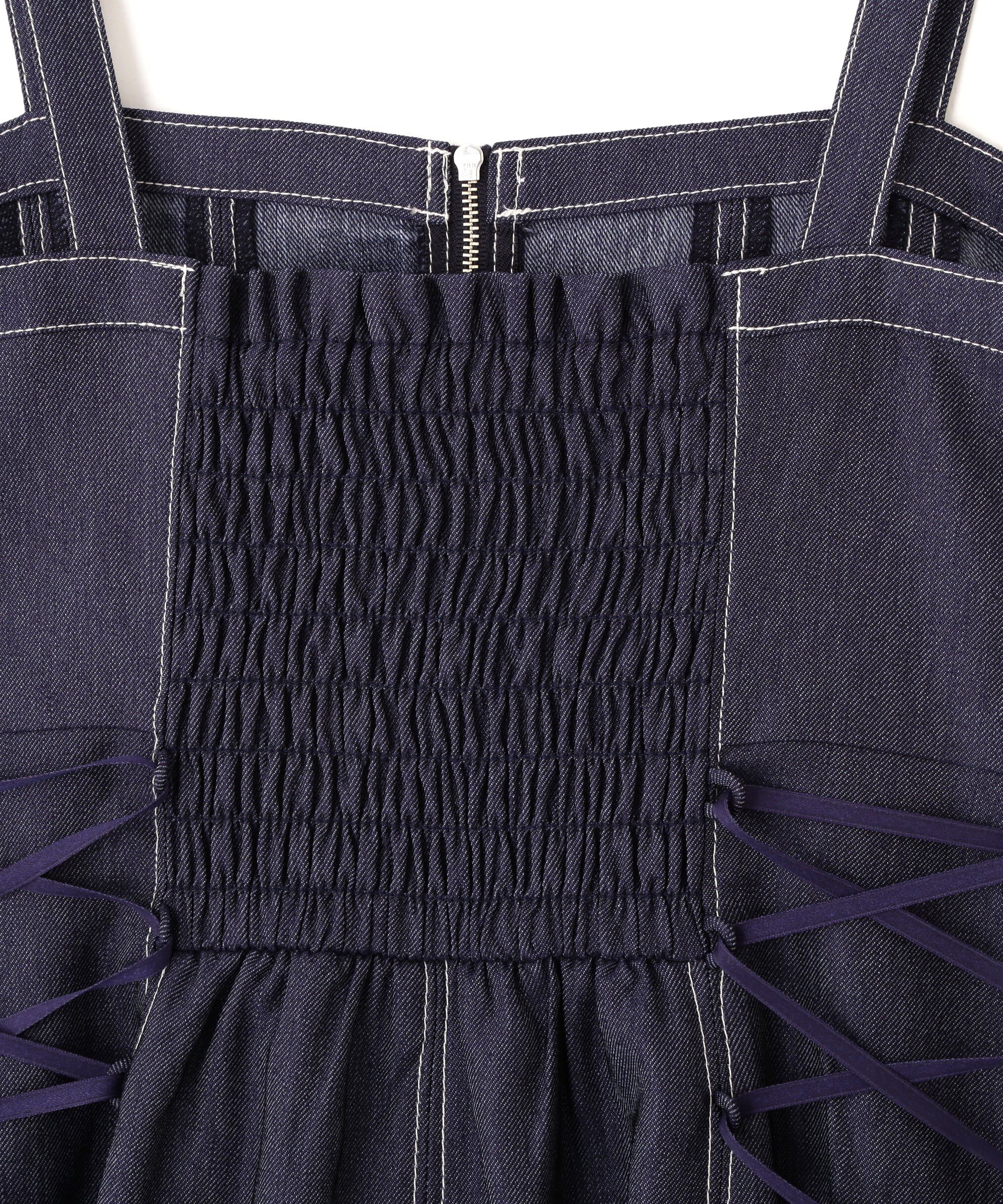  「デニムライクステッチシリーズ２　レースアップワンピース」|ワンピース|