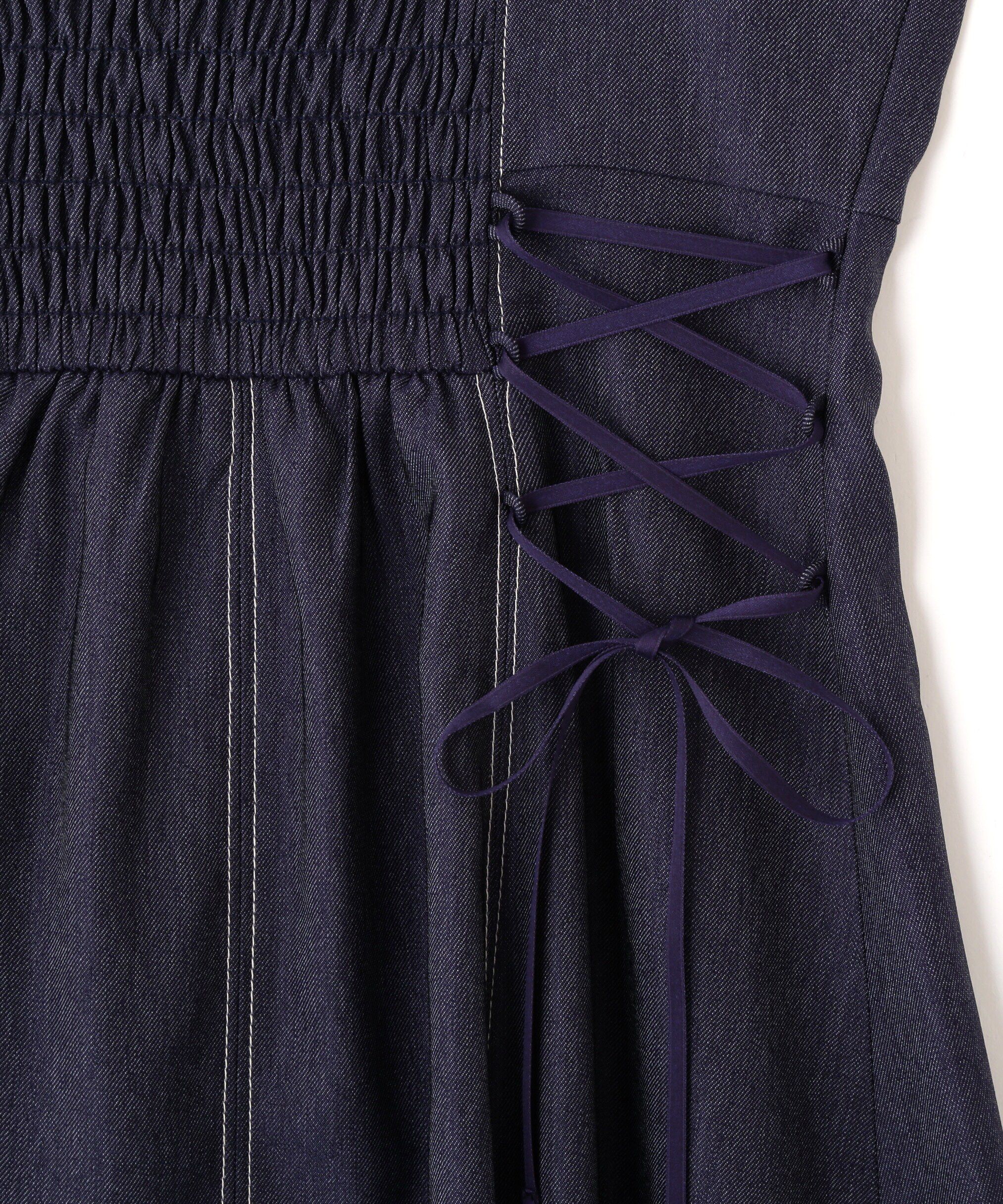  「デニムライクステッチシリーズ２　レースアップワンピース」|ワンピース|