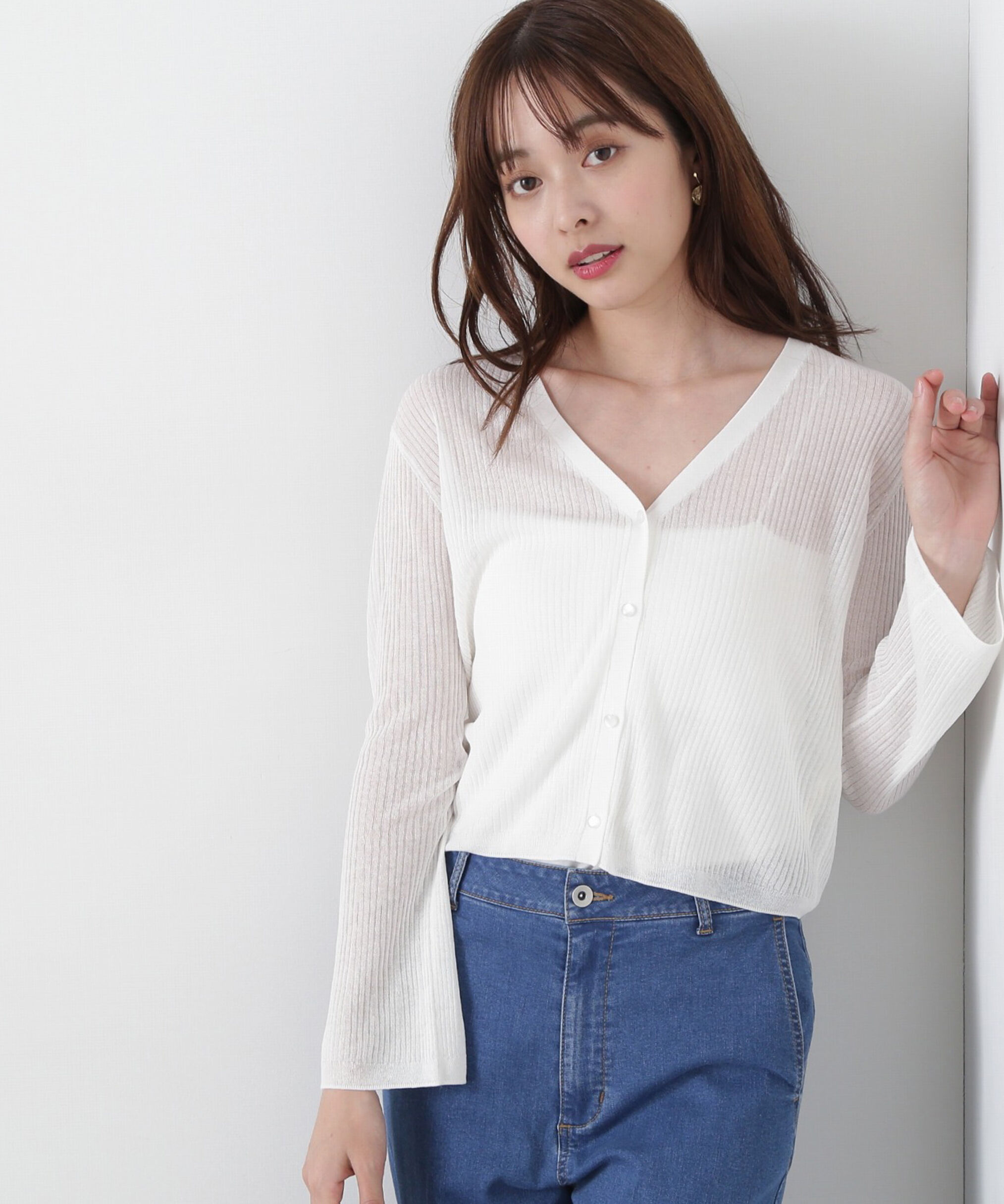 PROPORTION BODY DRESSING「《EDIT COLOGNE》シアーショートカーディガン」|カーディガン|エクリュ1