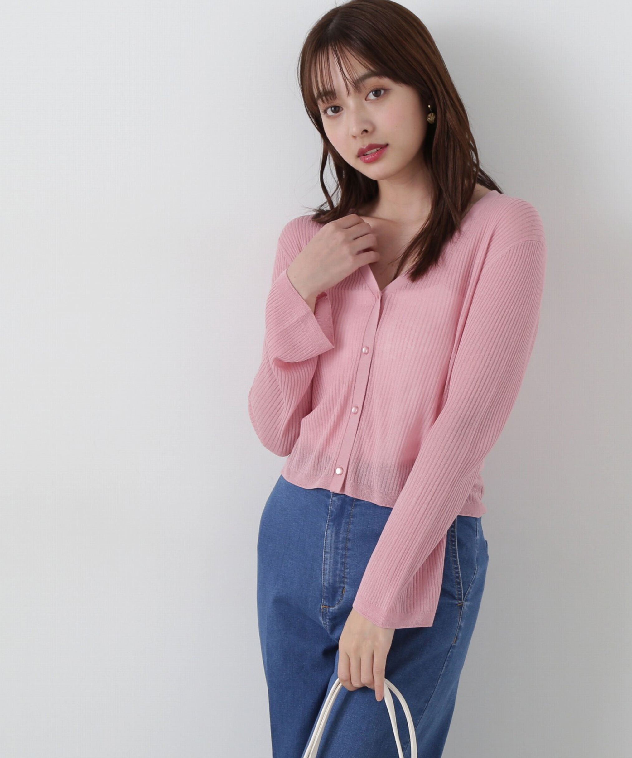 PROPORTION BODY DRESSING「《EDIT COLOGNE》シアーショートカーディガン」|カーディガン|ピンク