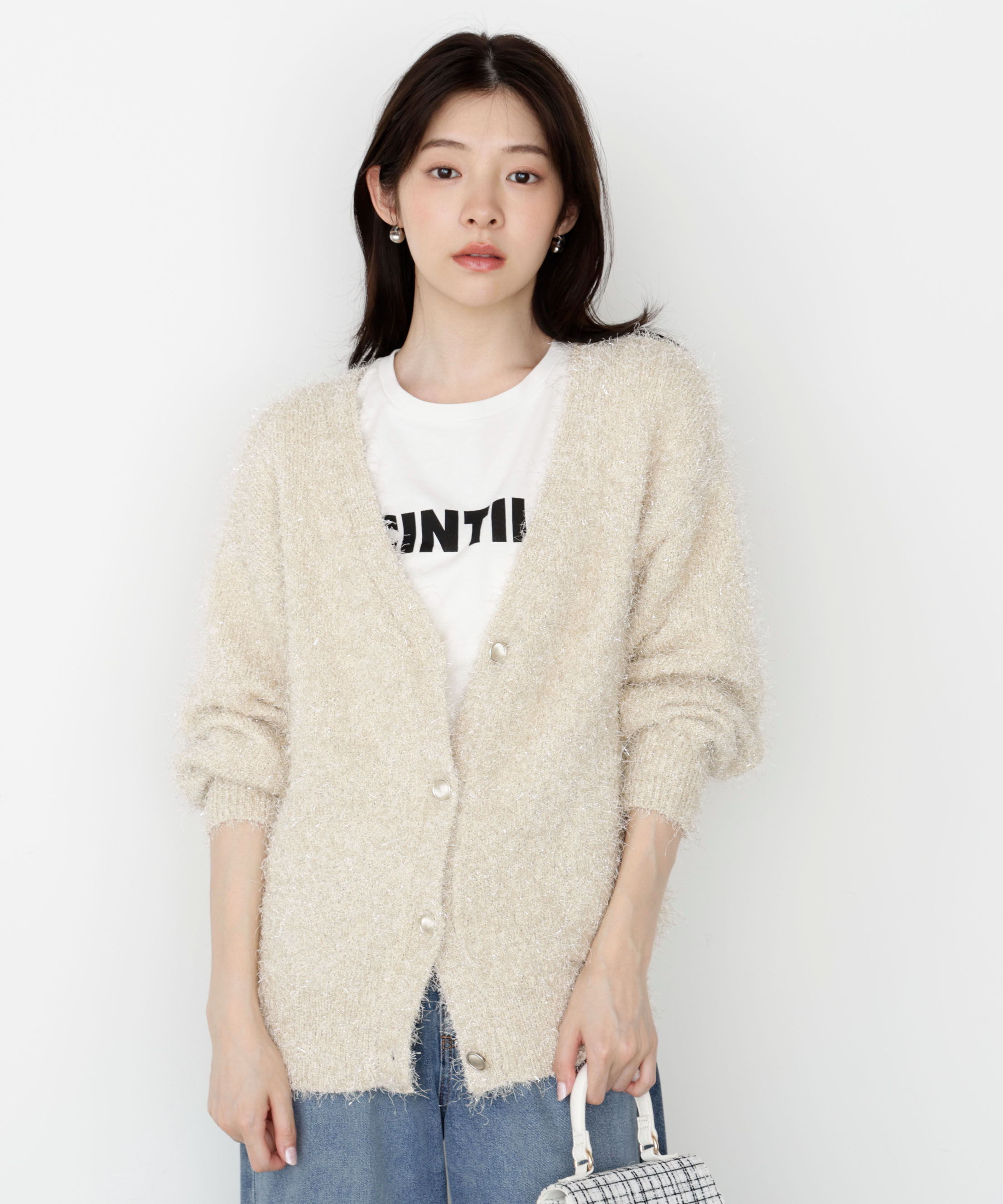 PROPORTION BODY DRESSING「《EDIT COLOGNE》ラメフェザーカーディガン」|カーディガン|エクリュ1