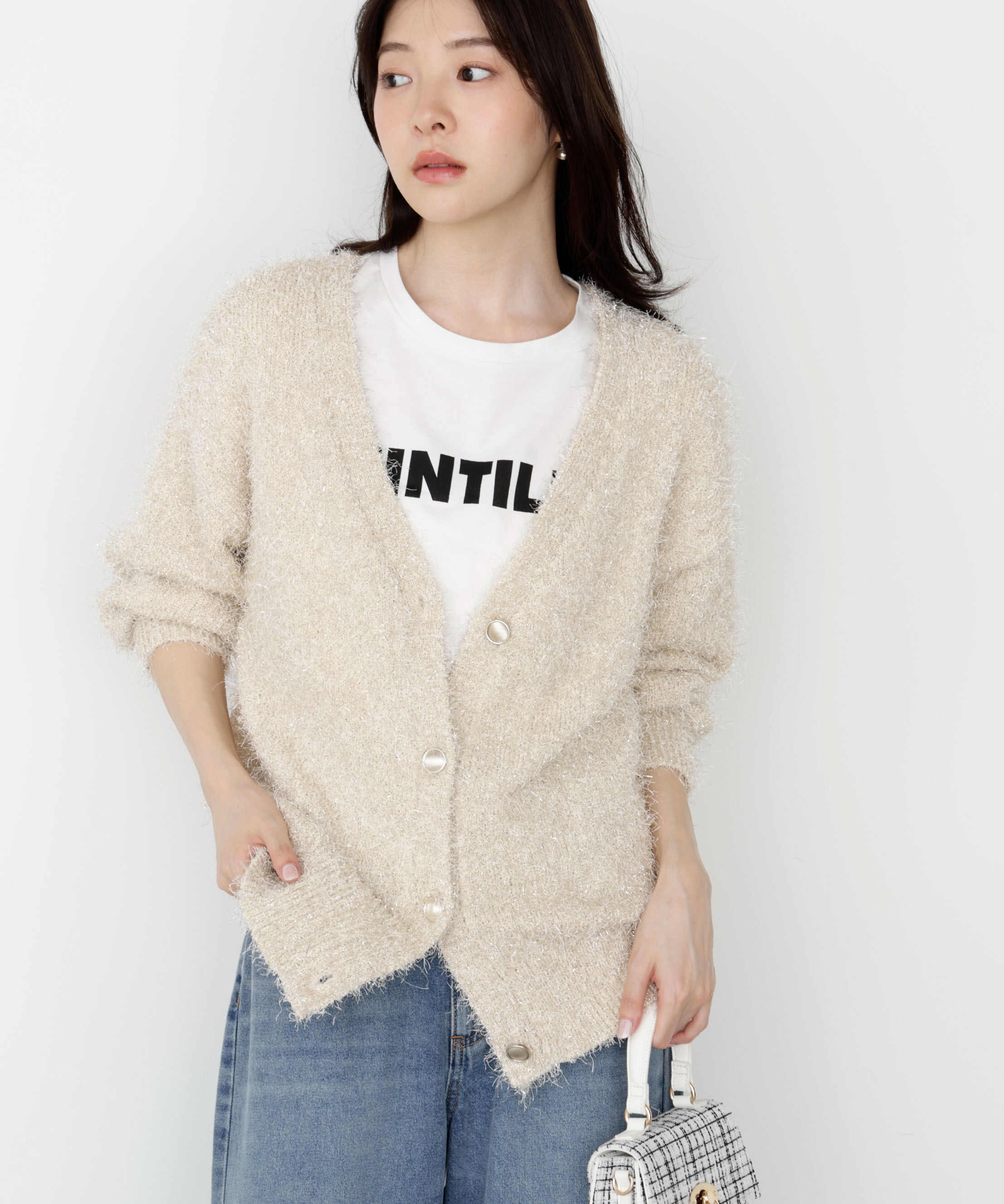 PROPORTION BODY DRESSING「《EDIT COLOGNE》ラメフェザーカーディガン」|カーディガン|