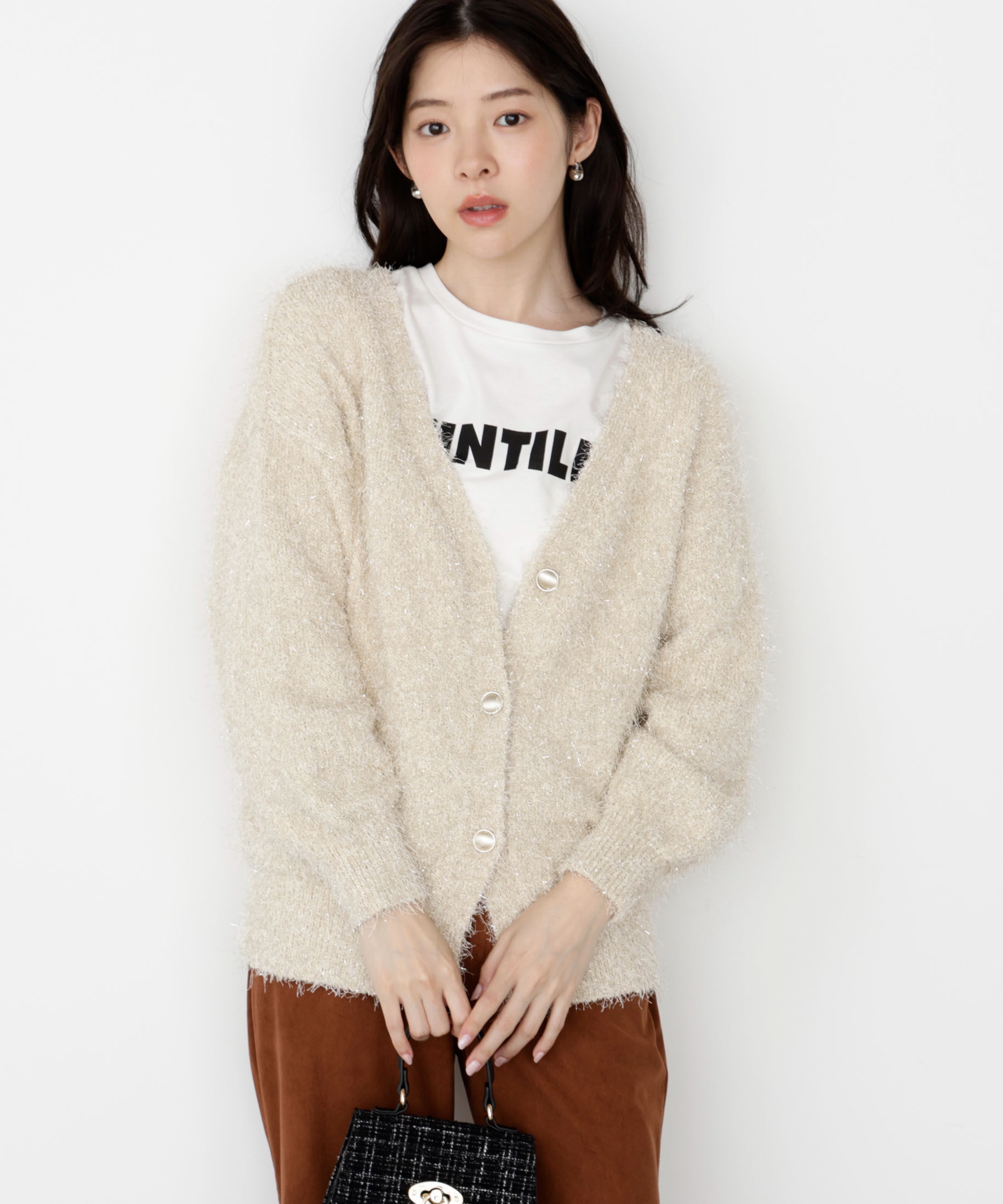 PROPORTION BODY DRESSING「《EDIT COLOGNE》ラメフェザーカーディガン」|カーディガン|