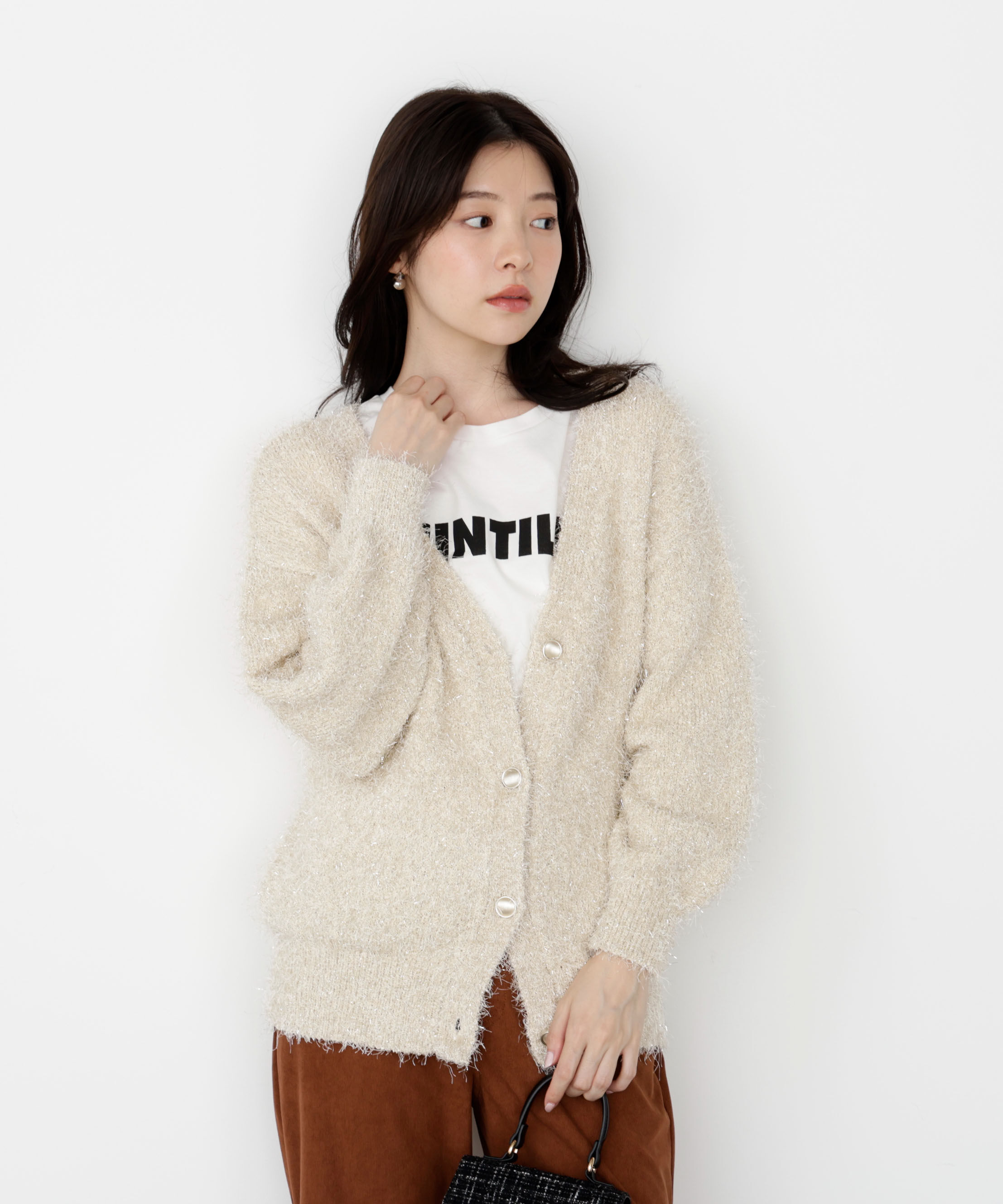 PROPORTION BODY DRESSING「《EDIT COLOGNE》ラメフェザーカーディガン」|カーディガン|