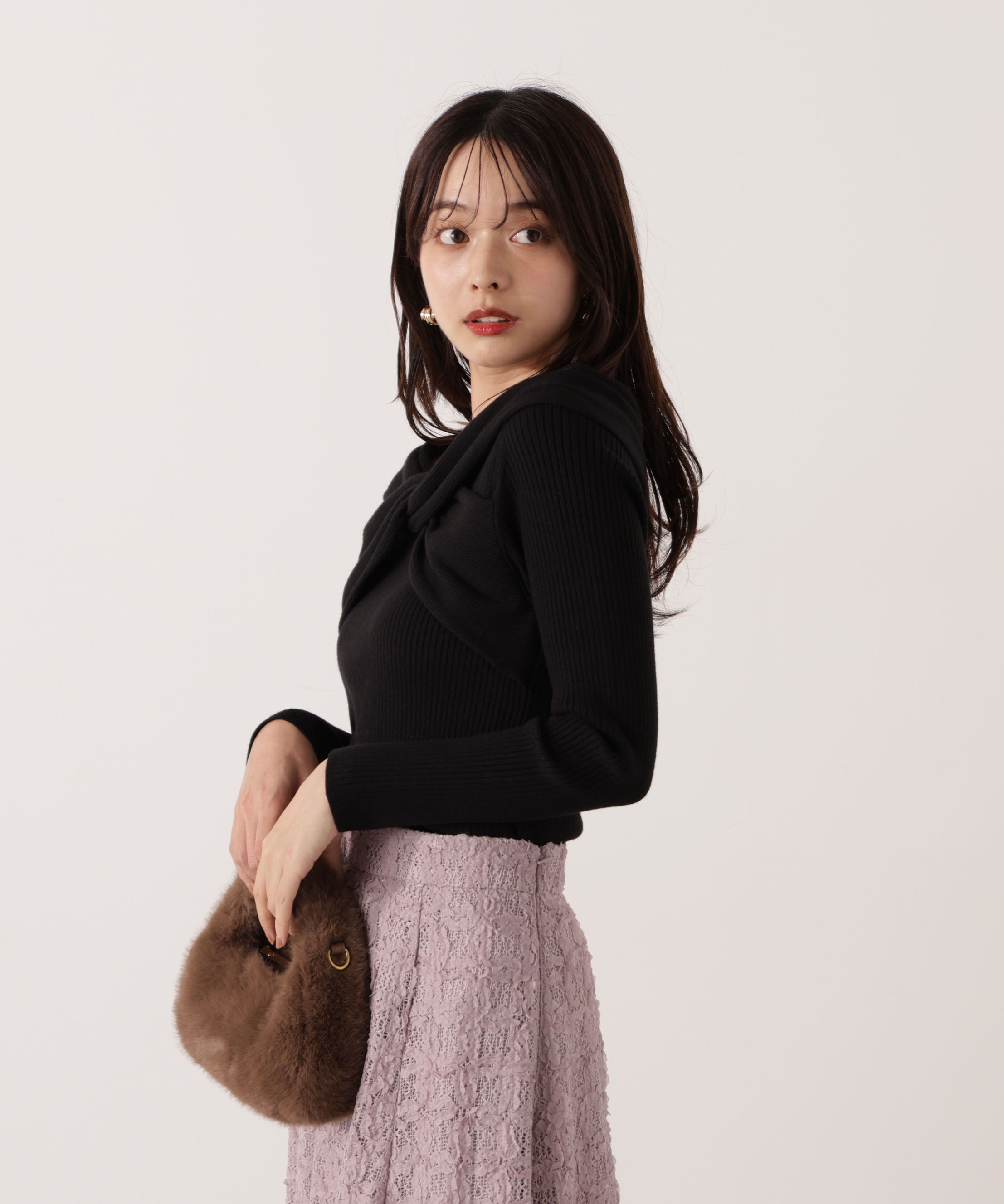 PROPORTION BODY DRESSING「リボンオフショルリブニット 25AW」|ニット・セーター|