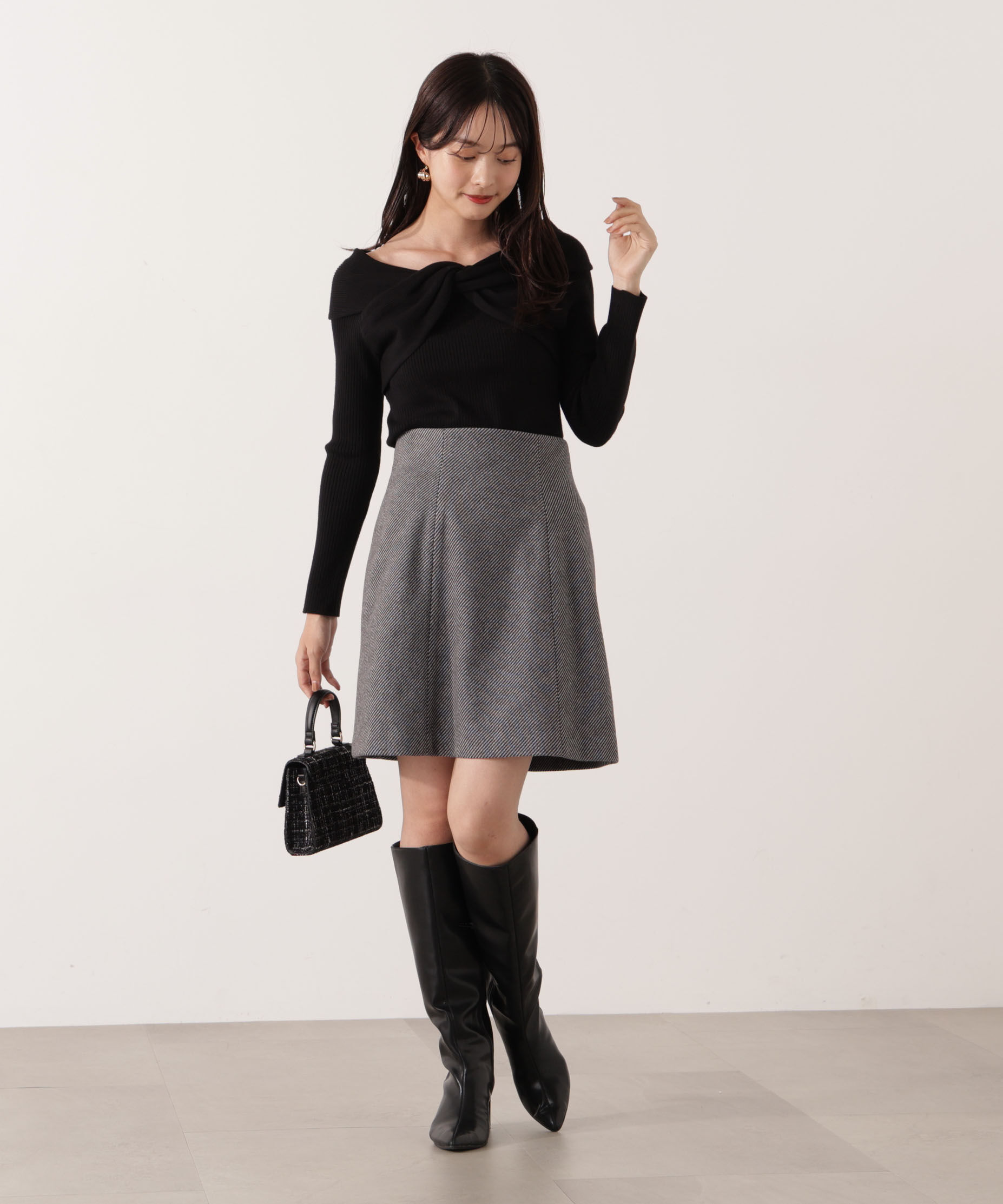 PROPORTION BODY DRESSING「リボンオフショルリブニット 25AW」|ニット・セーター|