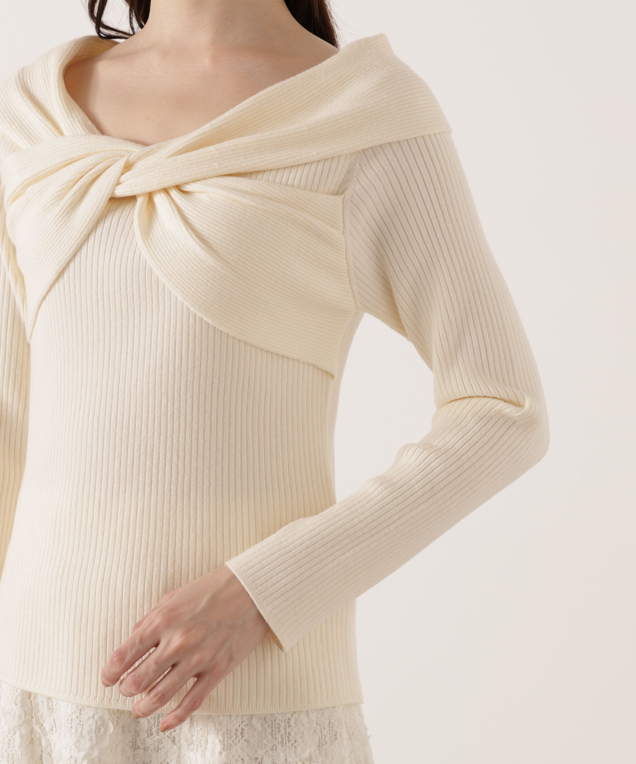 PROPORTION BODY DRESSING「リボンオフショルリブニット 25AW」|ニット・セーター|