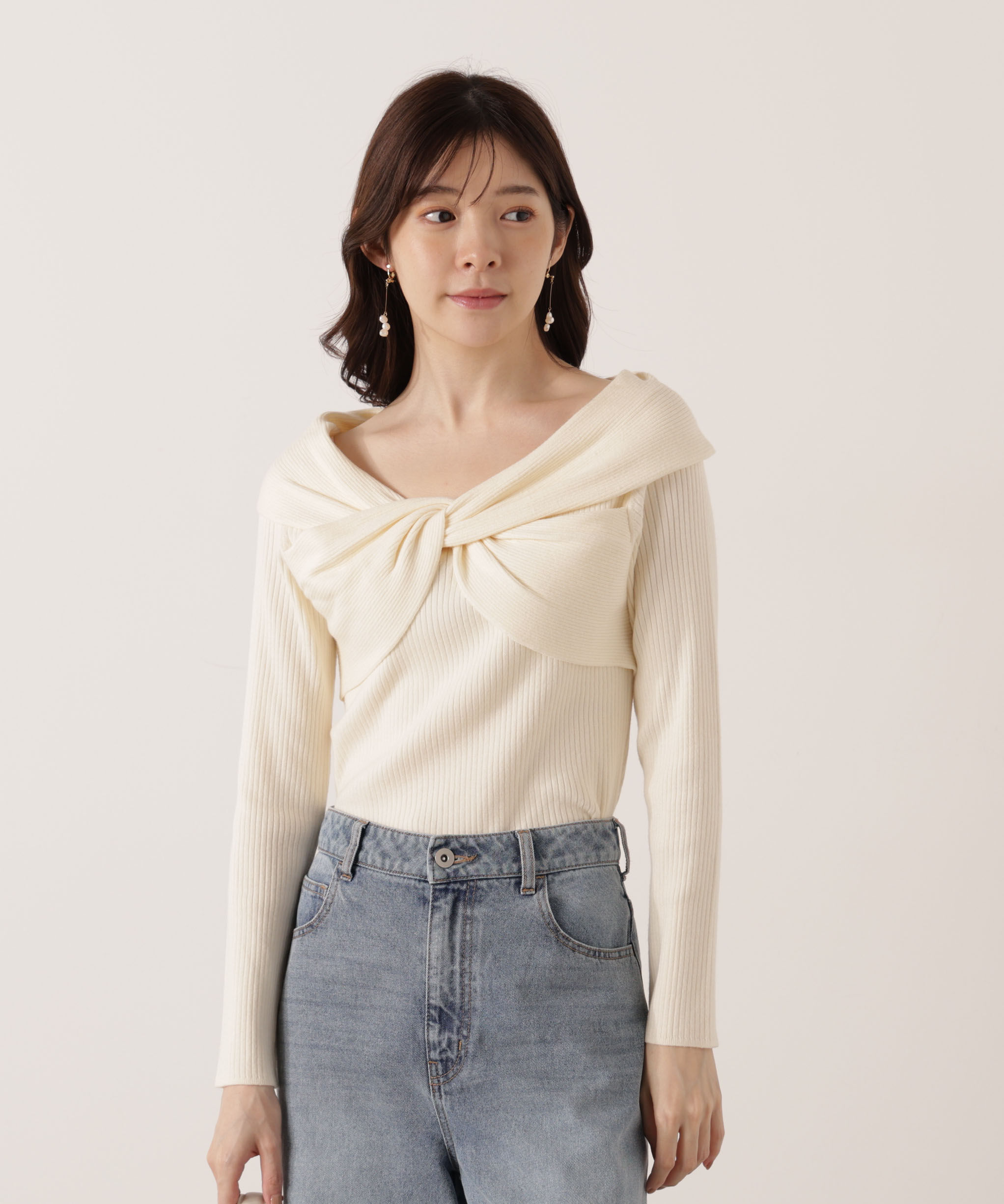 PROPORTION BODY DRESSING「リボンオフショルリブニット 25AW」|ニット・セーター|