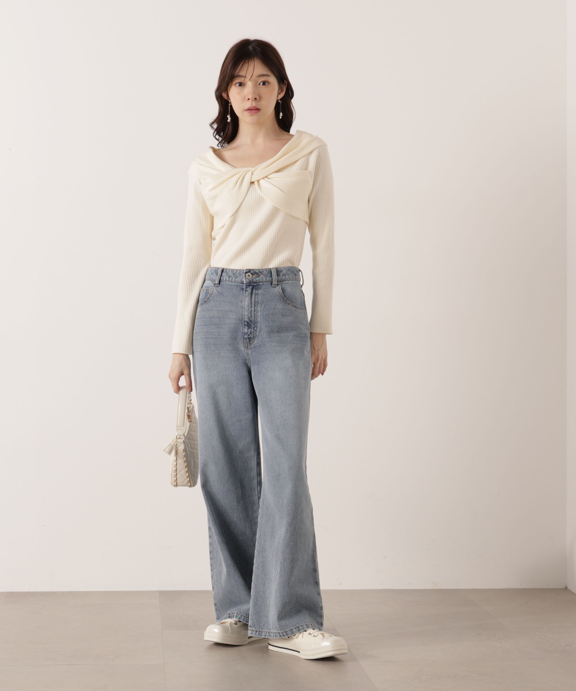 PROPORTION BODY DRESSING「リボンオフショルリブニット 25AW」|ニット・セーター|