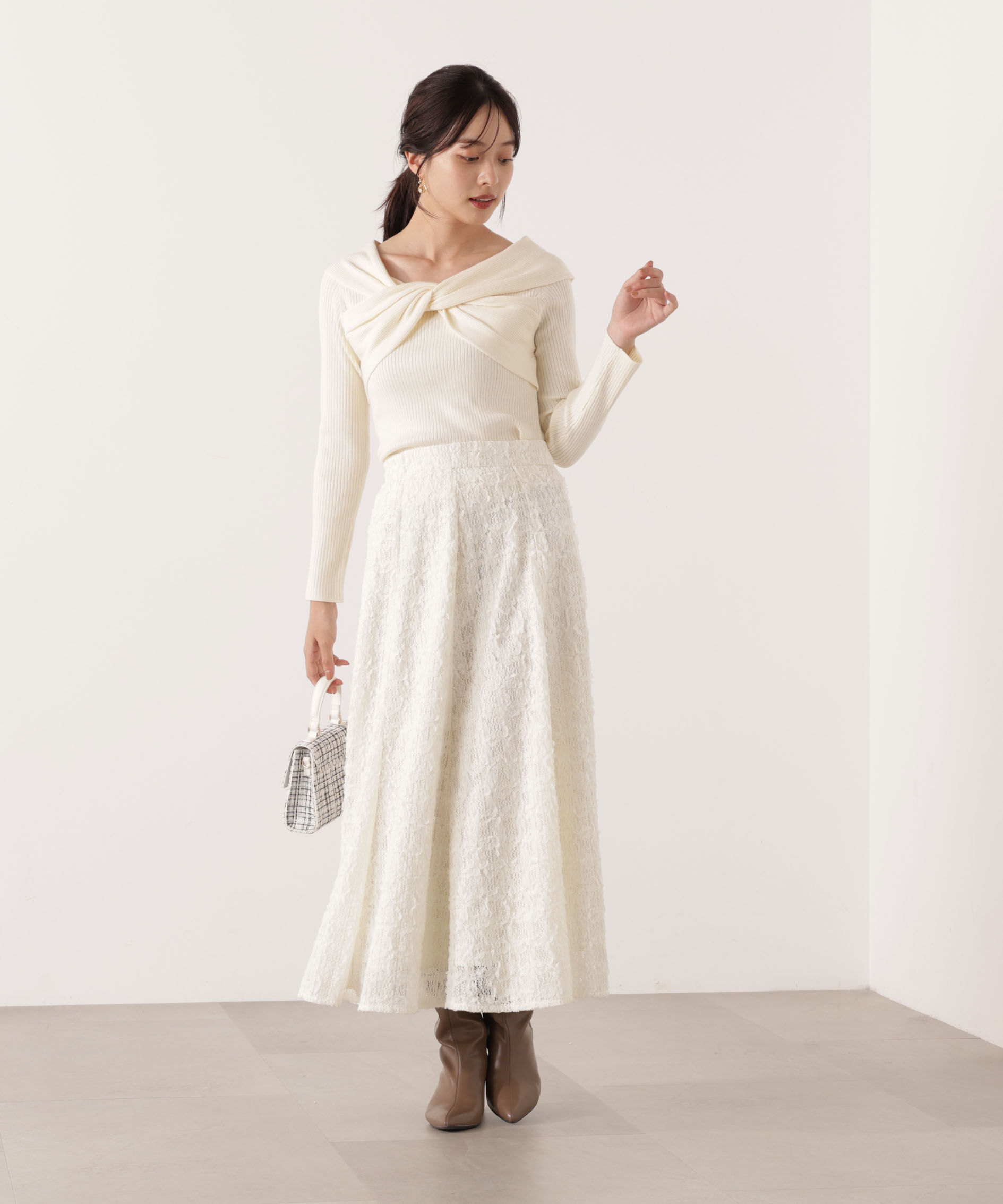 PROPORTION BODY DRESSING「リボンオフショルリブニット 25AW」|ニット・セーター|