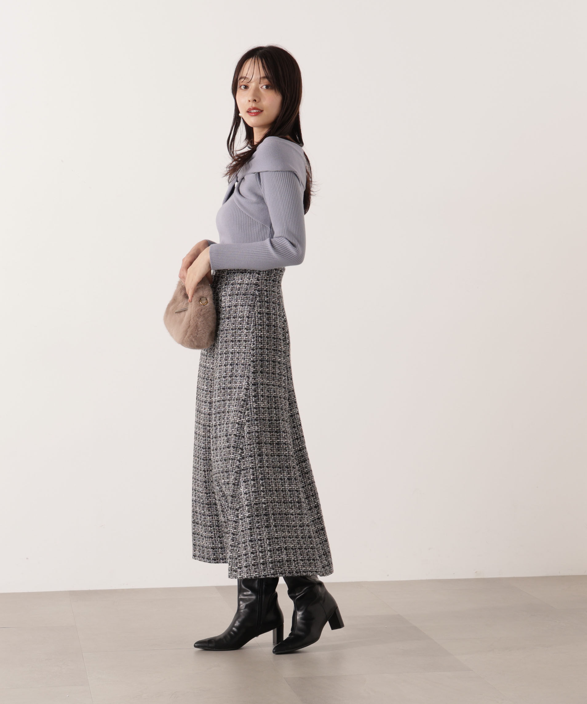 PROPORTION BODY DRESSING「リボンオフショルリブニット 25AW」|ニット・セーター|