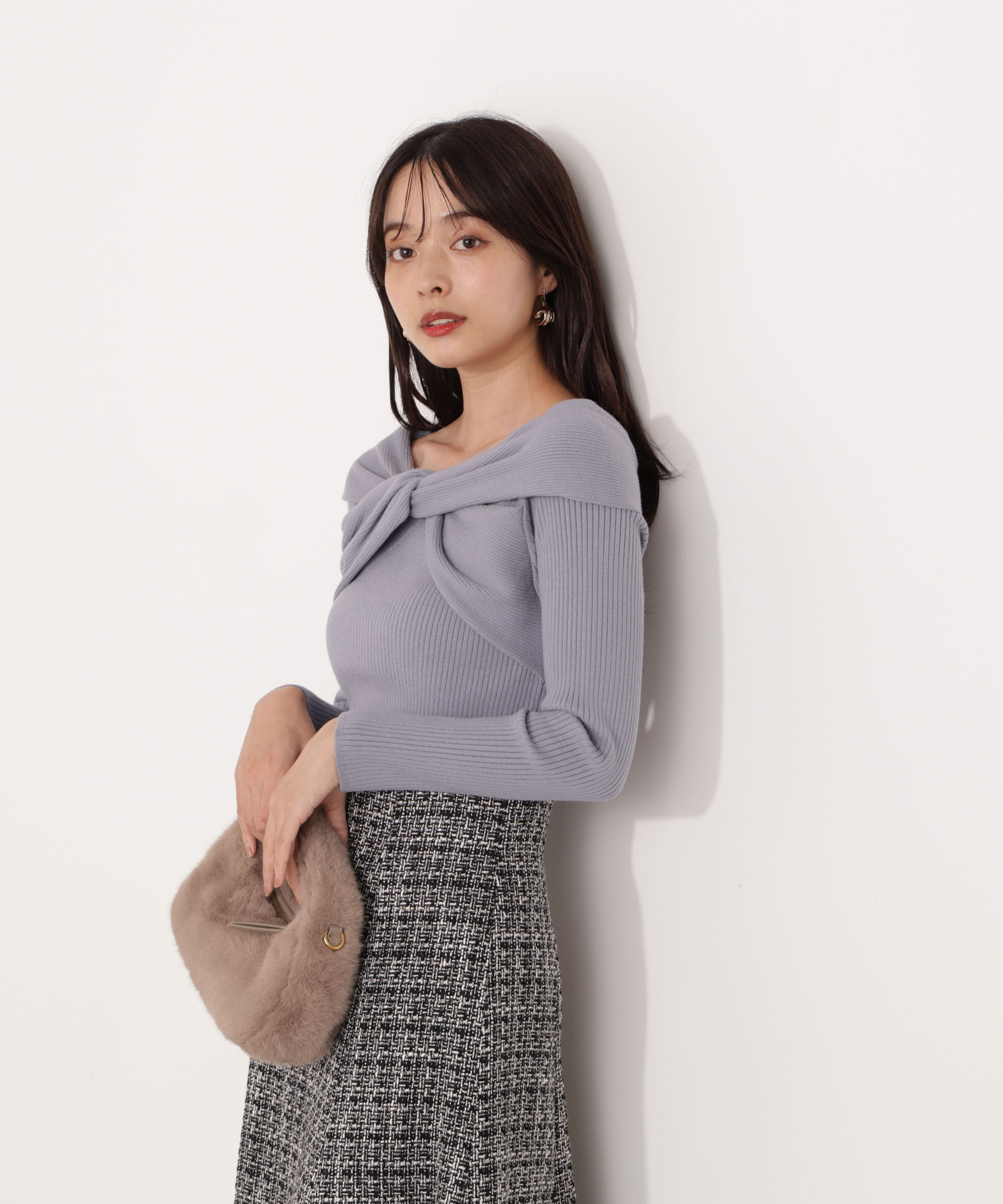 PROPORTION BODY DRESSING「リボンオフショルリブニット 25AW」|ニット・セーター|