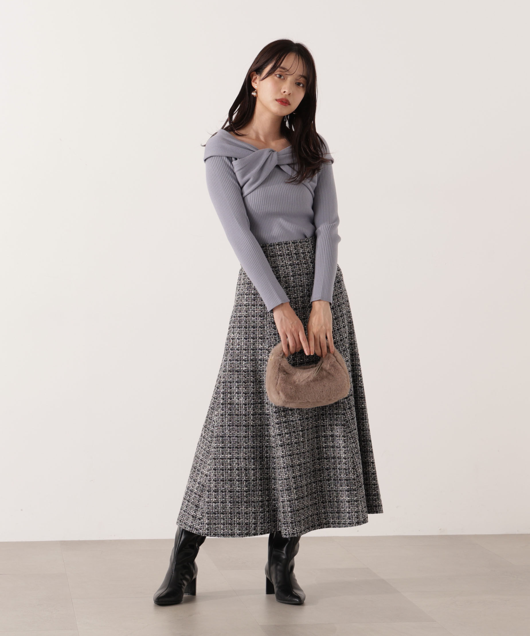 PROPORTION BODY DRESSING「リボンオフショルリブニット 25AW」|ニット・セーター|