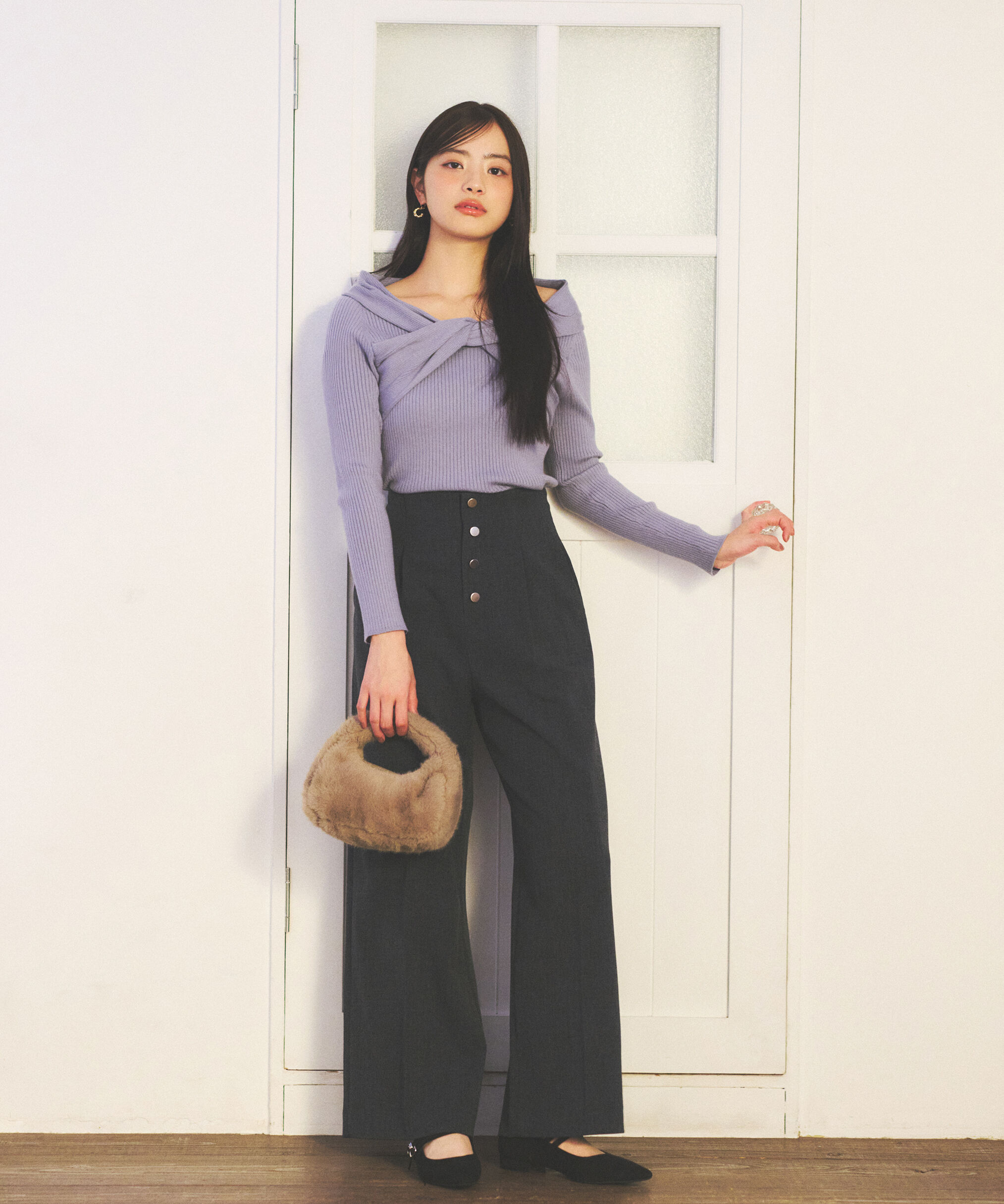 PROPORTION BODY DRESSING「リボンオフショルリブニット 25AW」|ニット・セーター|