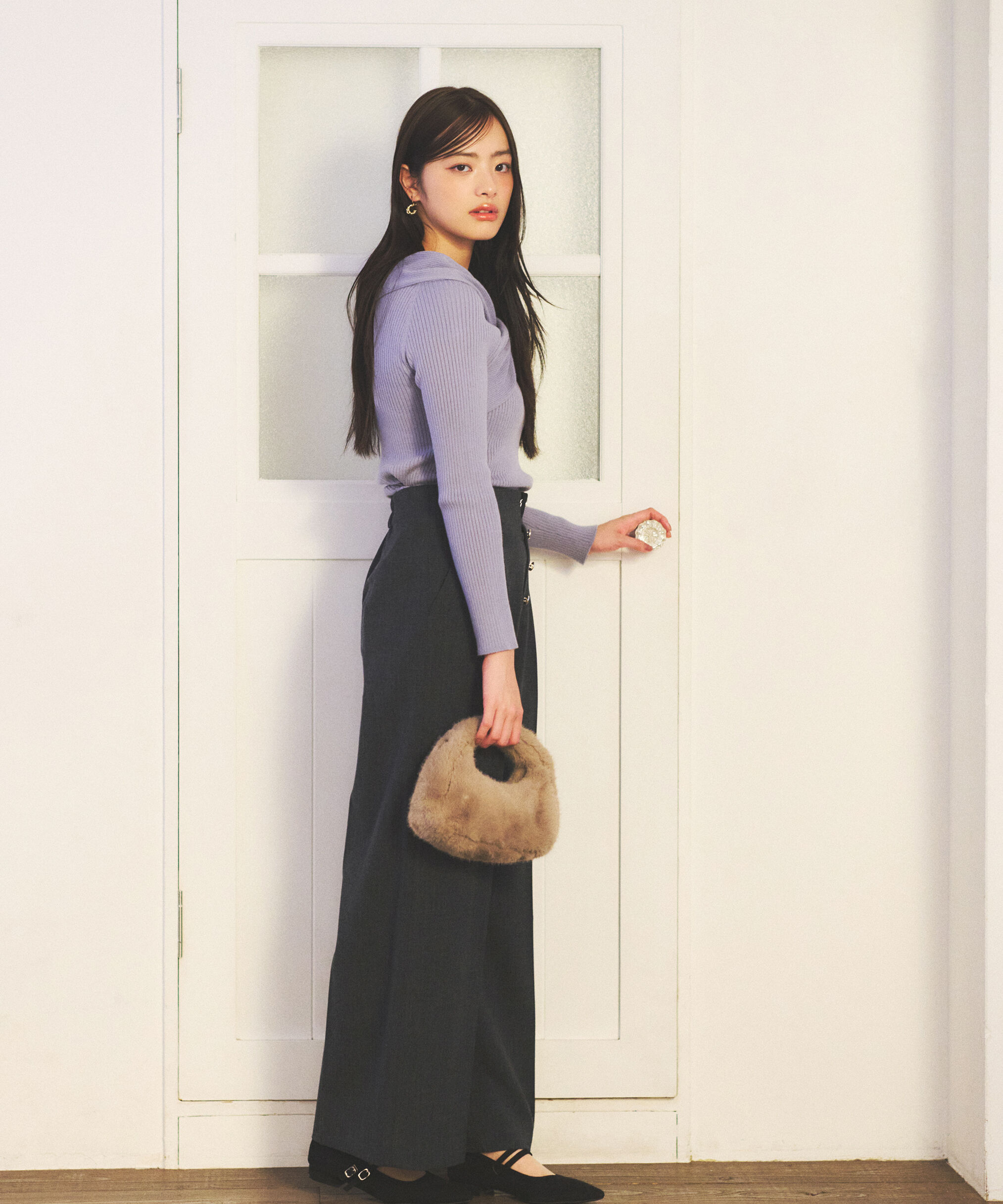 PROPORTION BODY DRESSING「リボンオフショルリブニット 25AW」|ニット・セーター|