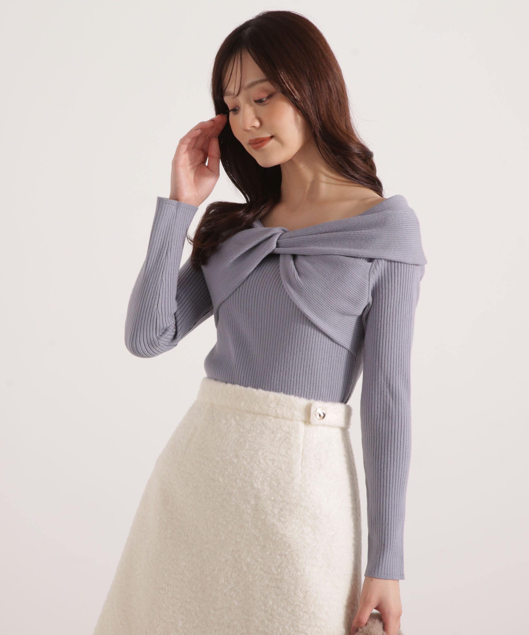 PROPORTION BODY DRESSING「リボンオフショルリブニット 25AW」|ニット・セーター|