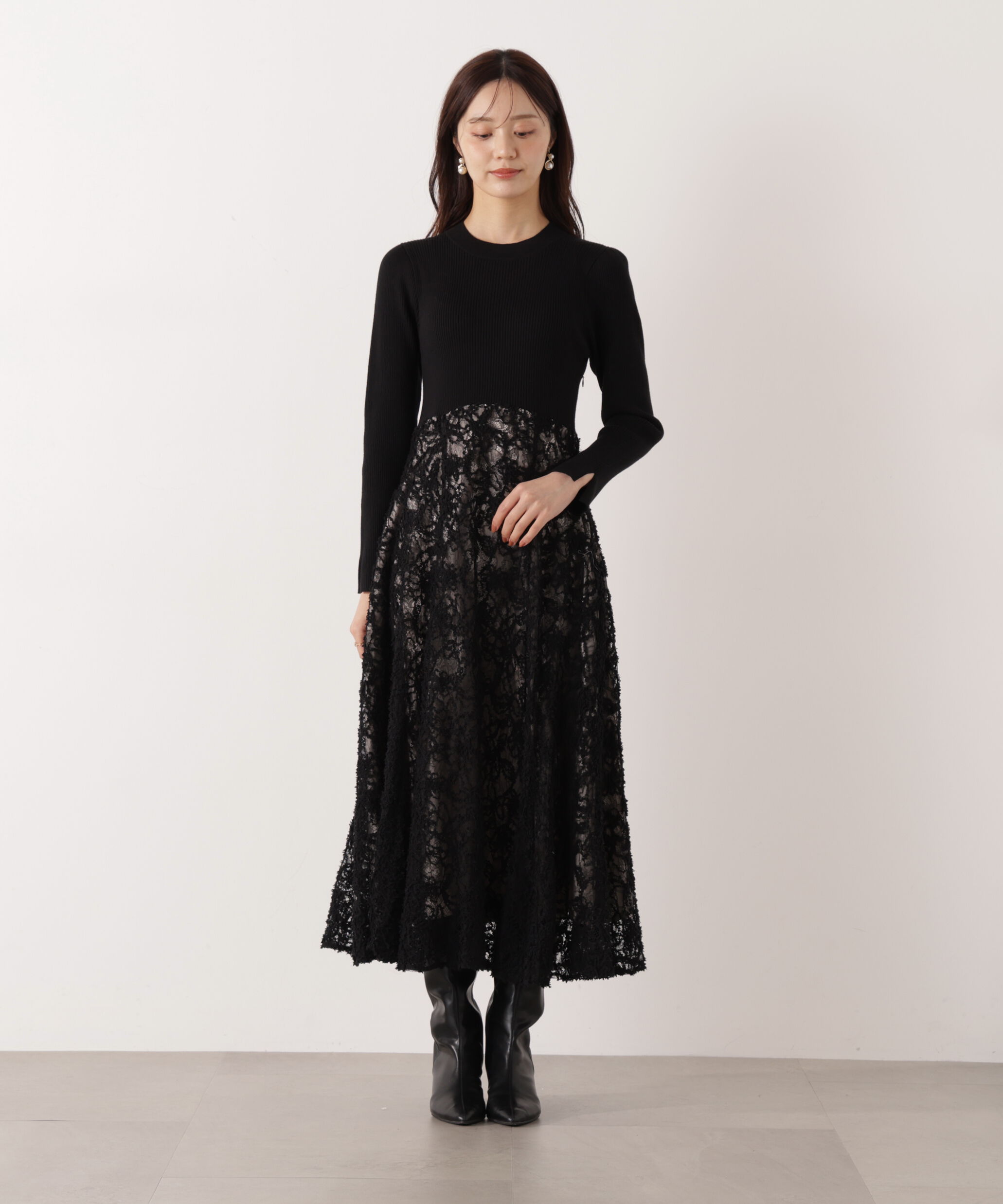 PROPORTION BODY DRESSING「レースドッキングニットワンピース 26SS」|ワンピース|