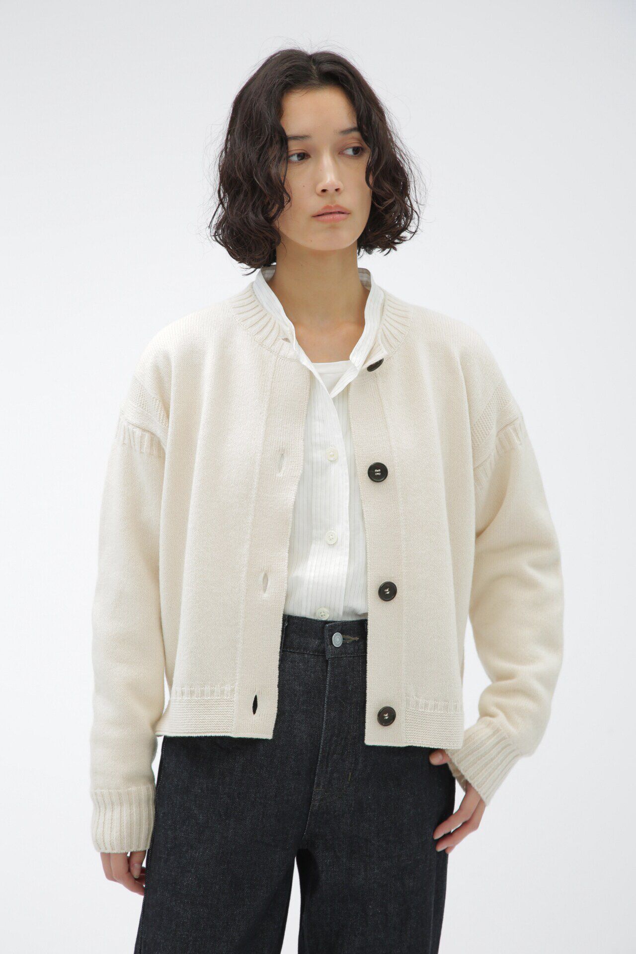  「LAMBSWOOL COTTON」|カーディガン|IVORY1