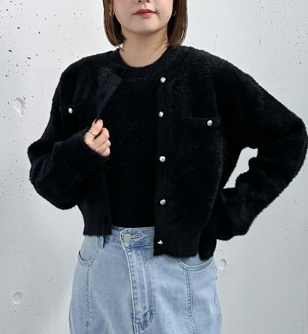 archives「ダブルフェイスフェザーニットアンサンブル」|カーディガン|BLACK