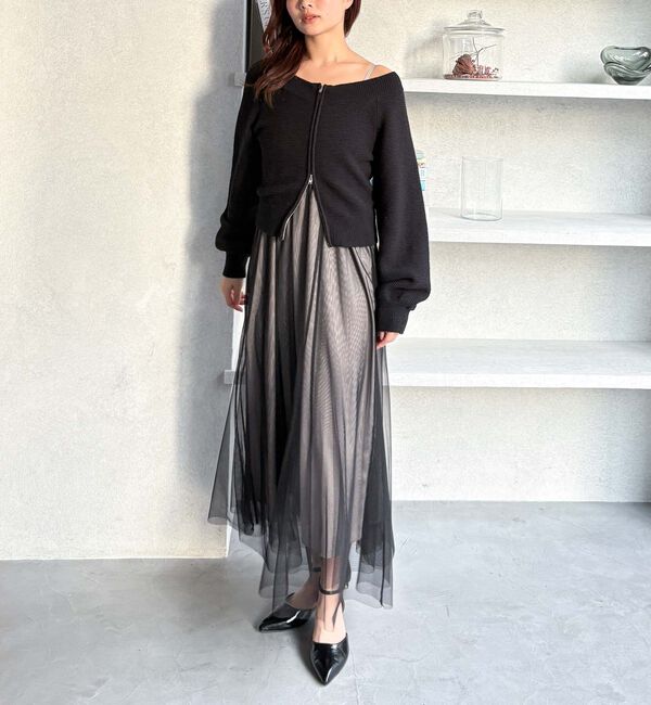 archives「Ｗｚｉｐオフショルニット&times;チュールキャミワンピースＳＥＴ」|ワンピース|BLACK