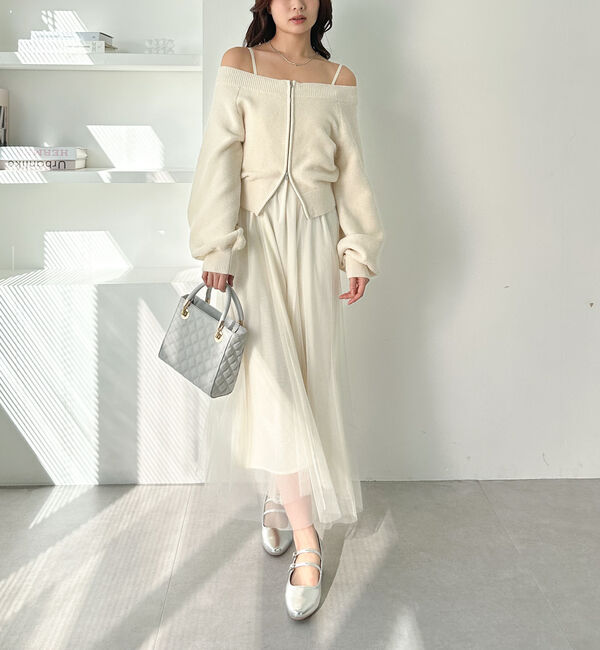 archives「Ｗｚｉｐオフショルニット&times;チュールキャミワンピースＳＥＴ」|ワンピース|IVORY