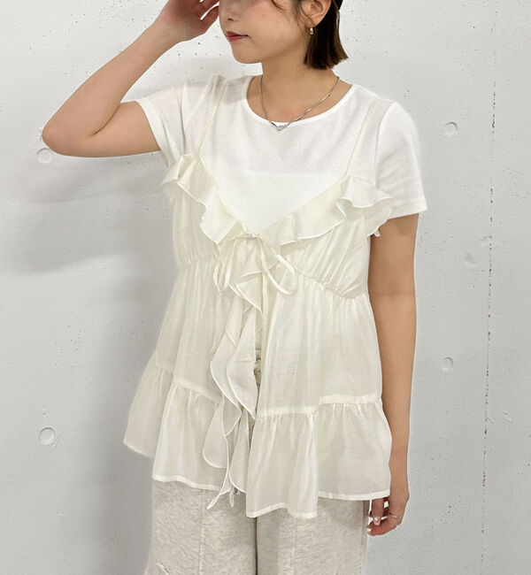 archives「ラッフルフリルキャミ&times;テレコＴｅｅＳＥＴ」|カーディガン|IVORY