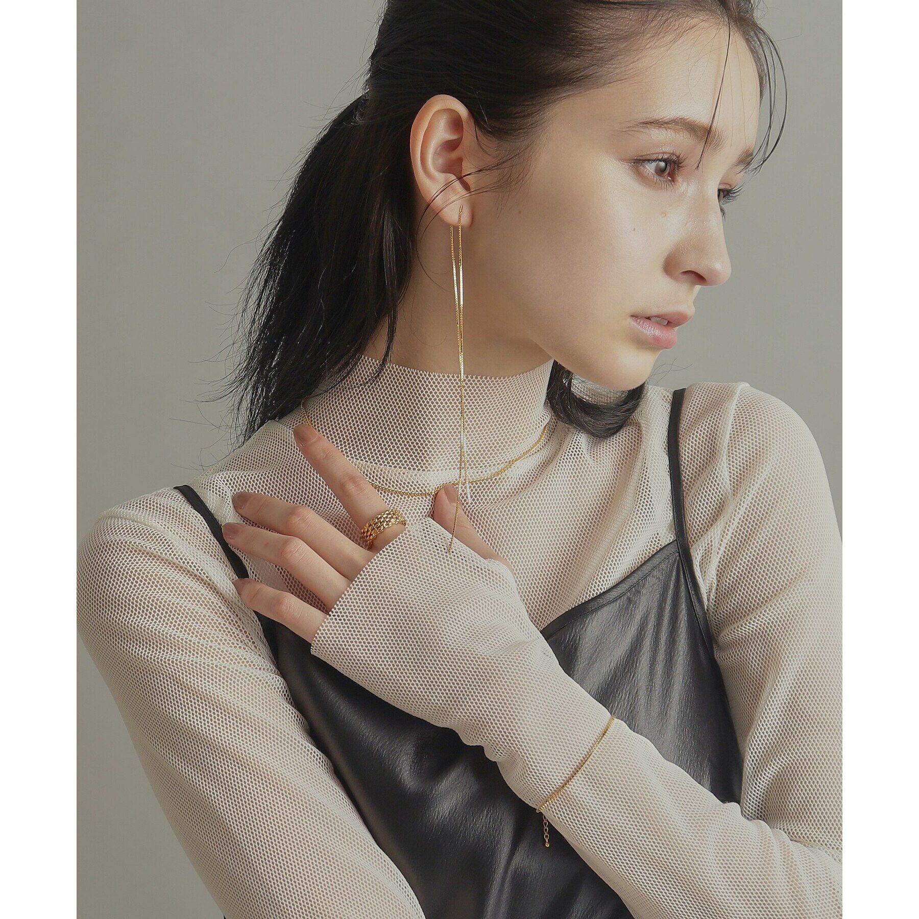 COCOSHNIK ONKITSCH「シルバー チェーンピアスベネチアン ロングフロントバック（片耳用） GP」|ピアス|