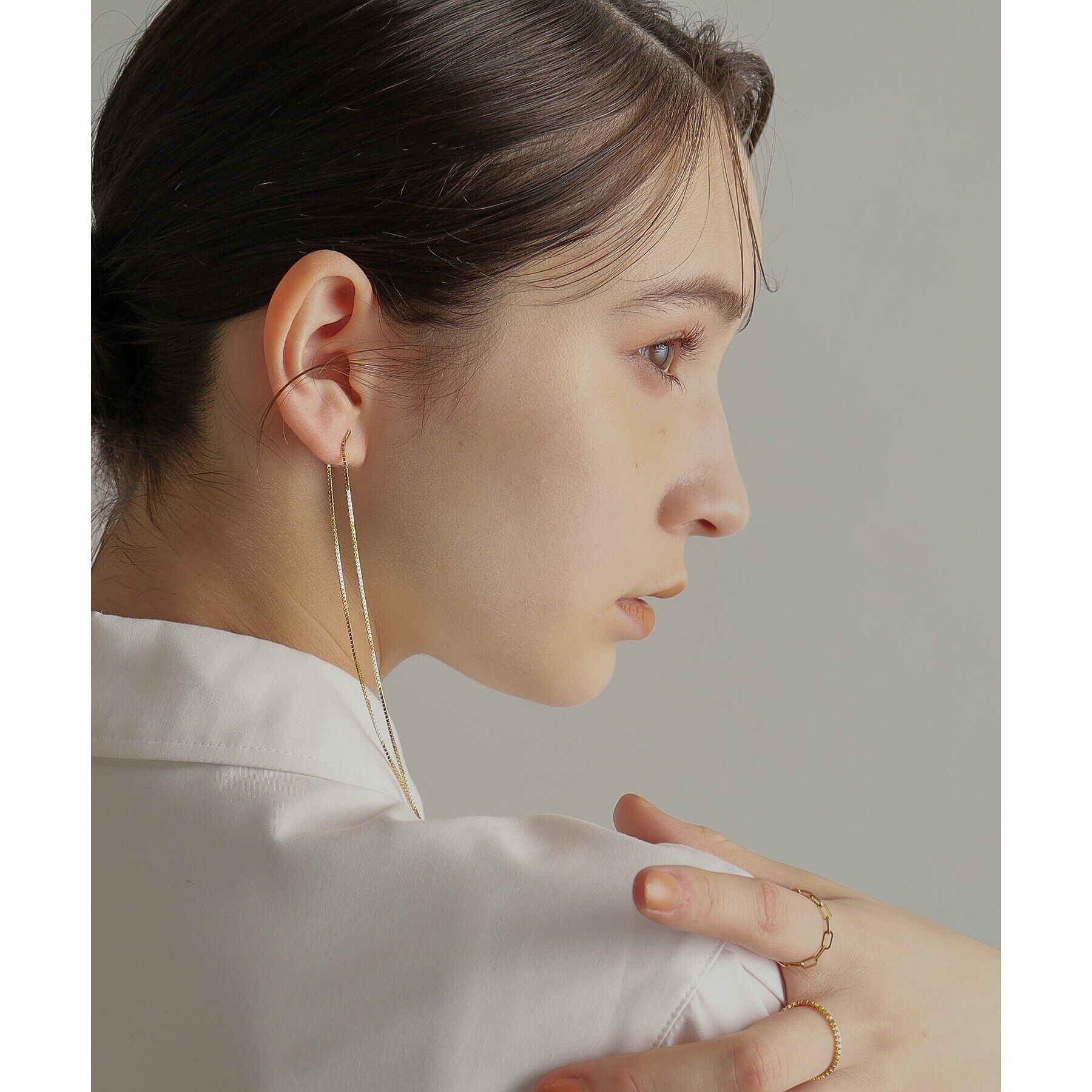 COCOSHNIK ONKITSCH「シルバー チェーンピアスベネチアン ロングフロントバック（片耳用） GP」|ピアス|