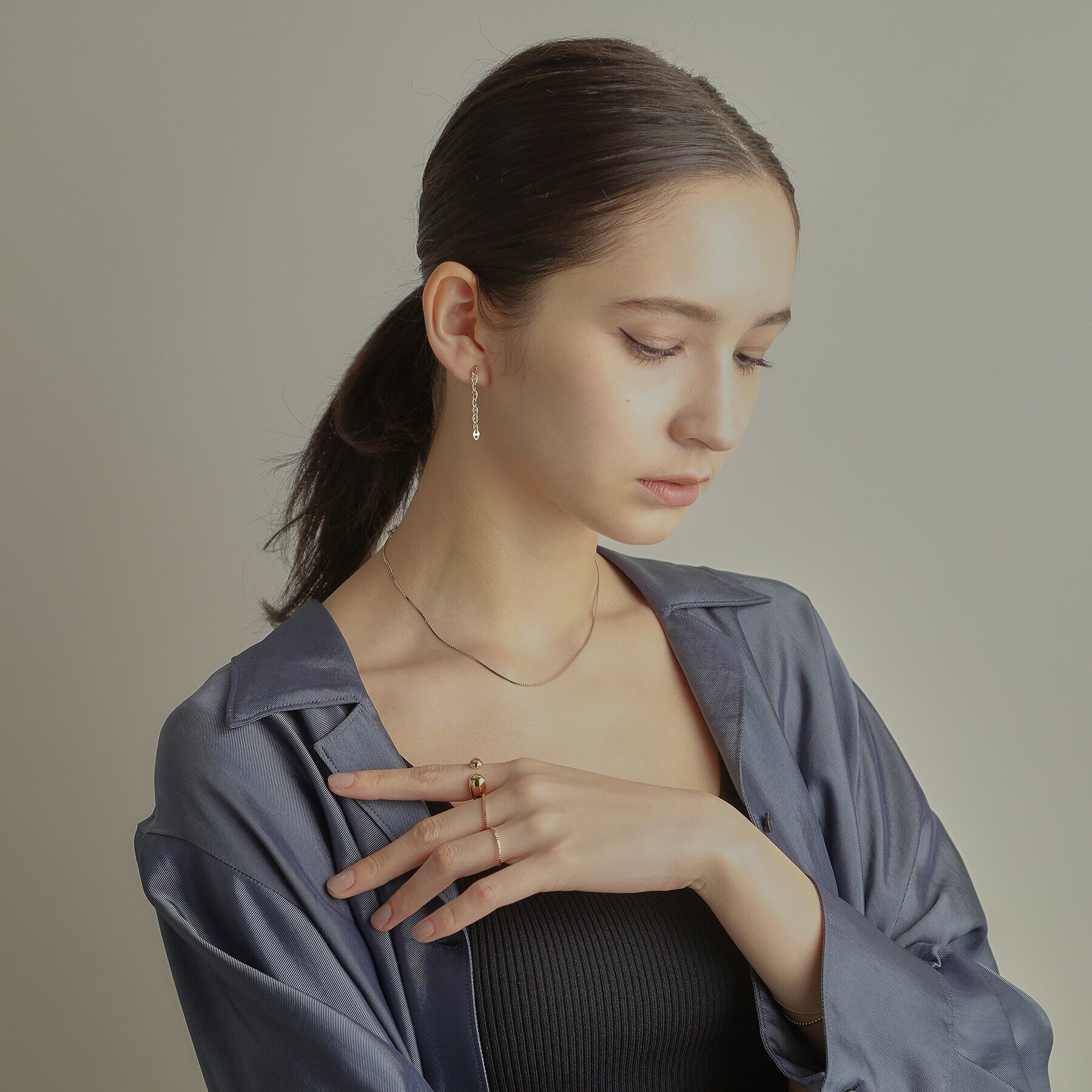 COCOSHNIK「K10中空マリンチェーン スタッドピアス」|ピアス|