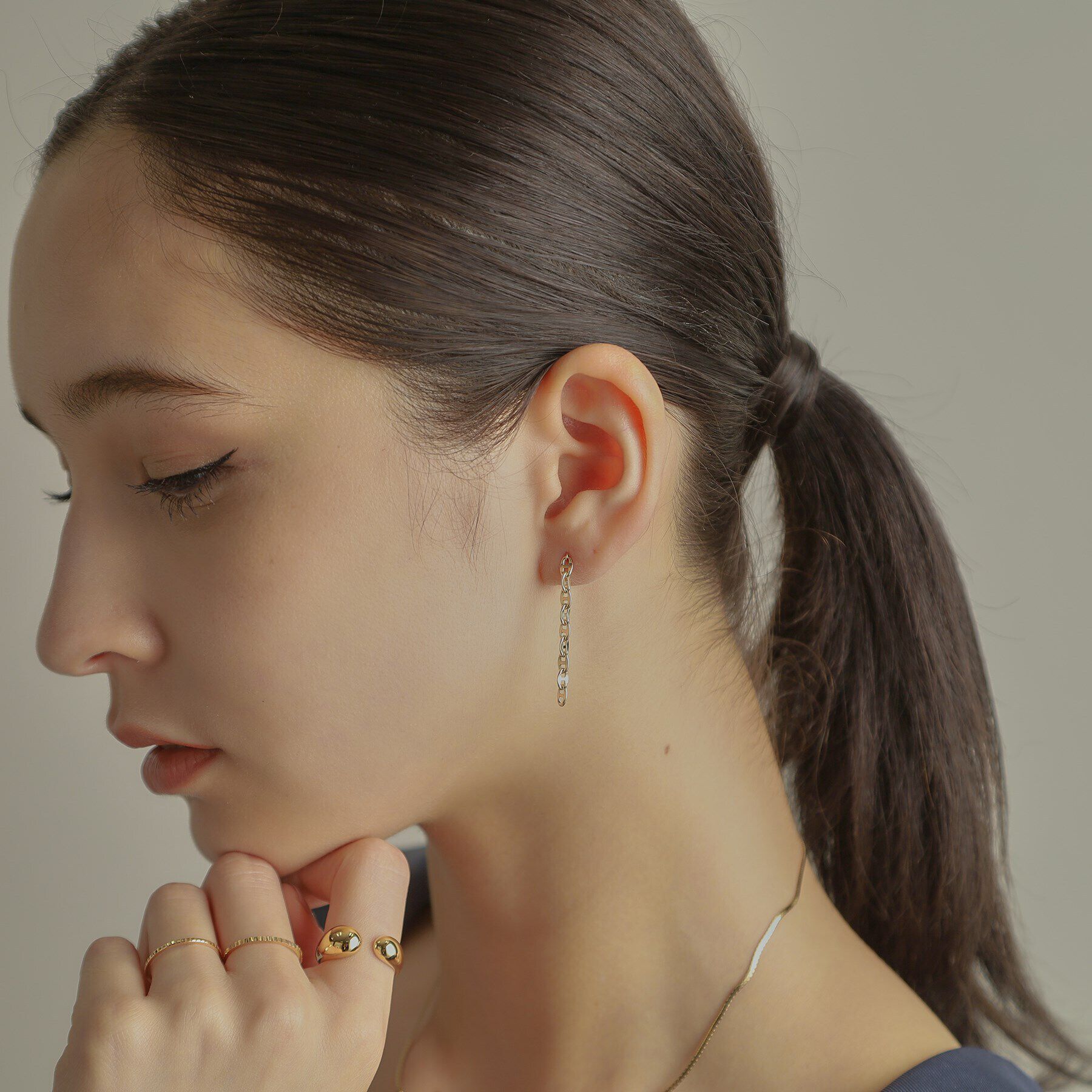 COCOSHNIK「K10中空マリンチェーン スタッドピアス」|ピアス|