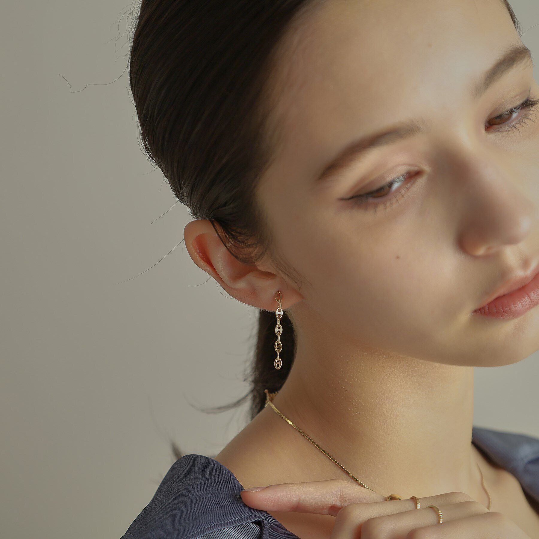 COCOSHNIK「K10中空マリンチェーン スタッドピアス」|ピアス|