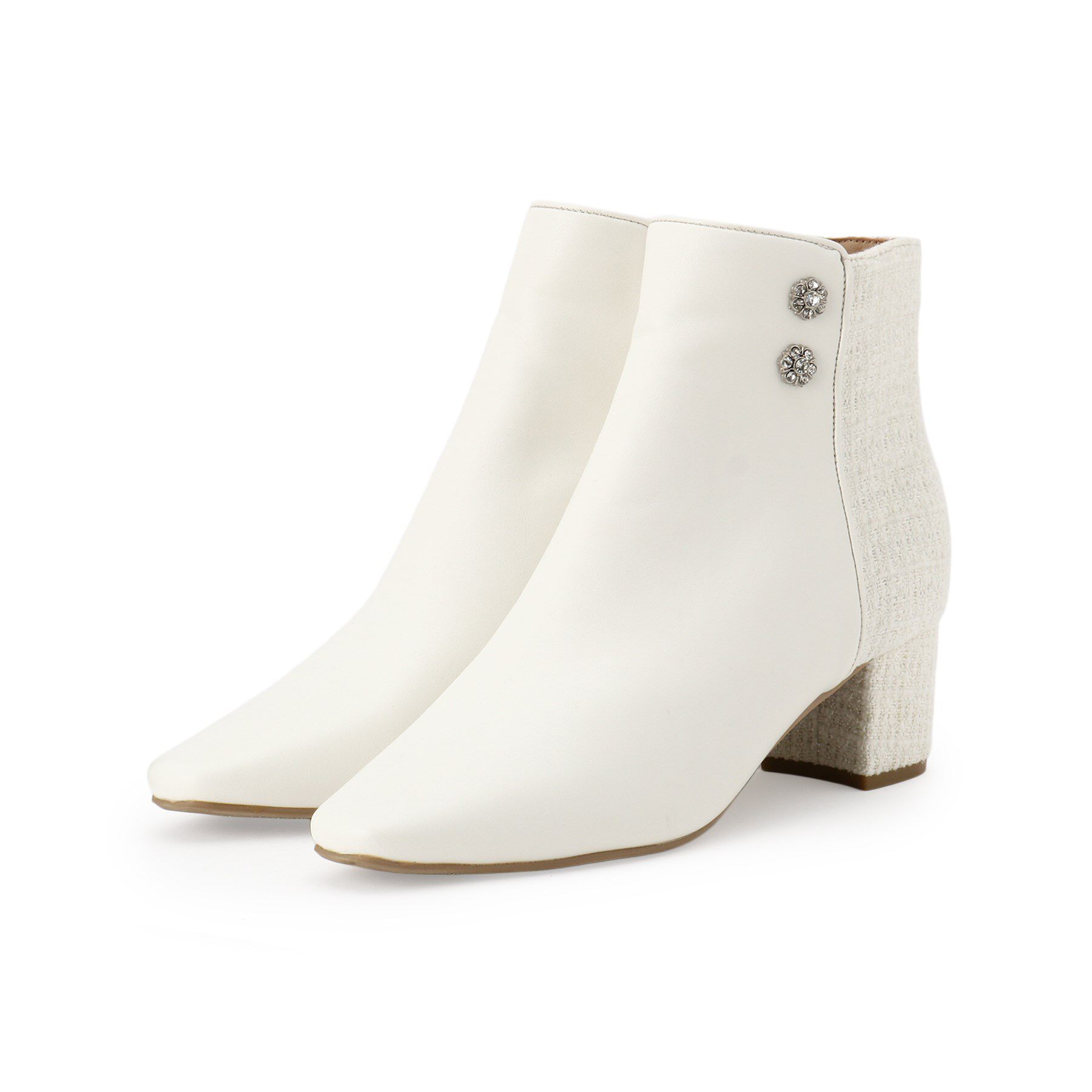 ESPERANZA「ビジュー付きツイードショートブーツ」|ショートブーツ|