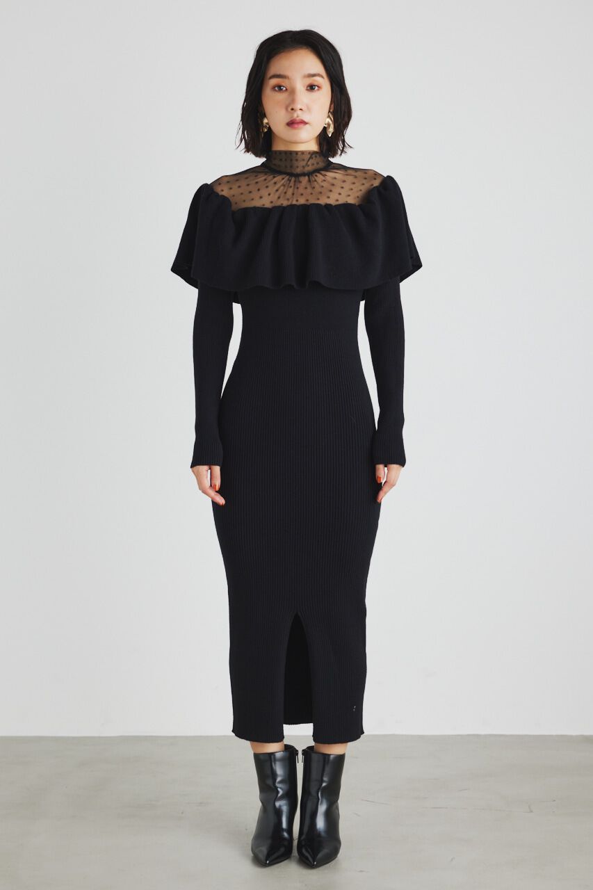 rienda「チュールコンビフリルKnit OP」|ワンピース|