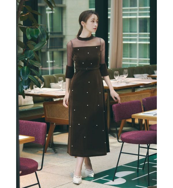 dazzlin「【藤井サチコラボ】パールビジューベロアナロードレス」|ドレス|ブラウン