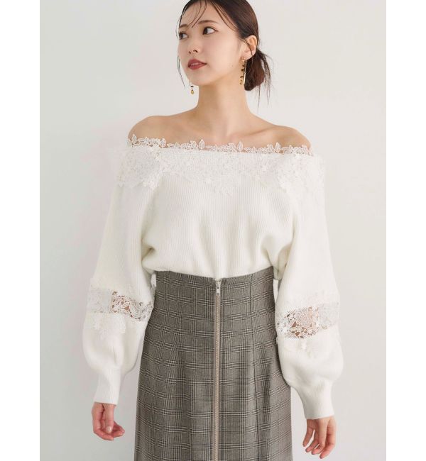 MERCURYDUO「オフショルレースカットアウトニット」|ニット・セーター|