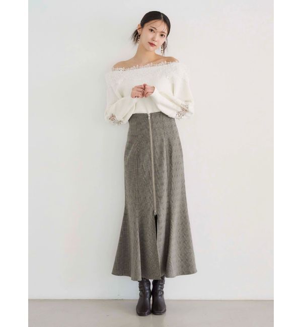 MERCURYDUO「オフショルレースカットアウトニット」|ニット・セーター|