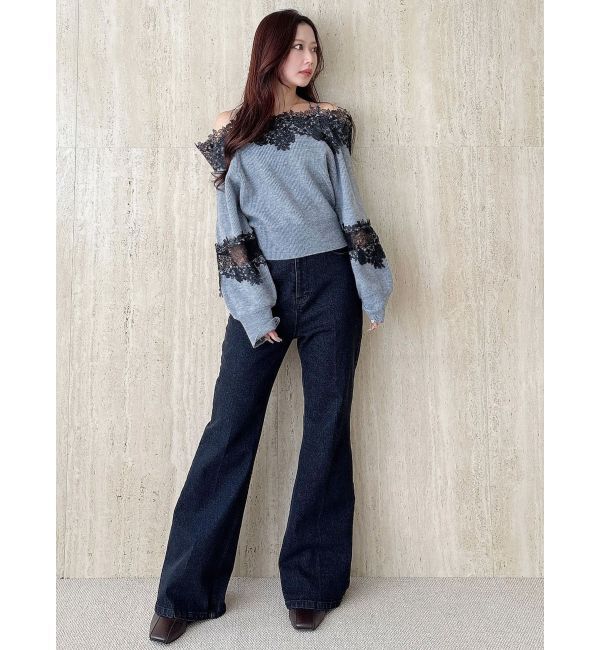 MERCURYDUO「オフショルレースカットアウトニット」|ニット・セーター|