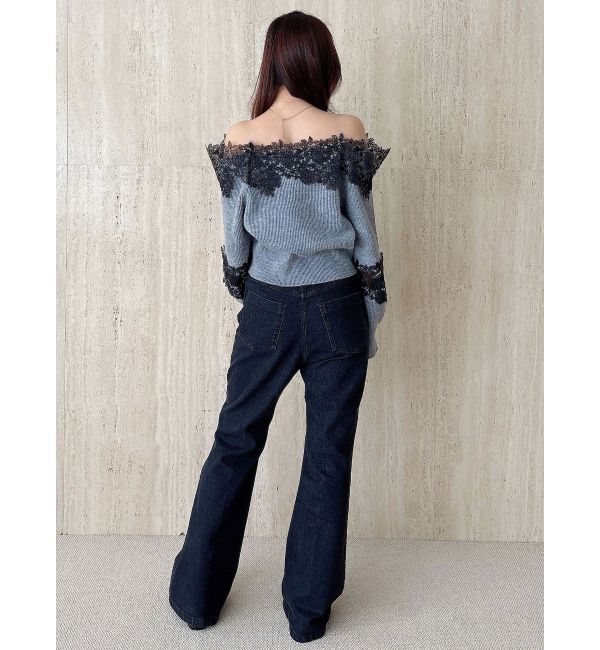 MERCURYDUO「オフショルレースカットアウトニット」|ニット・セーター|