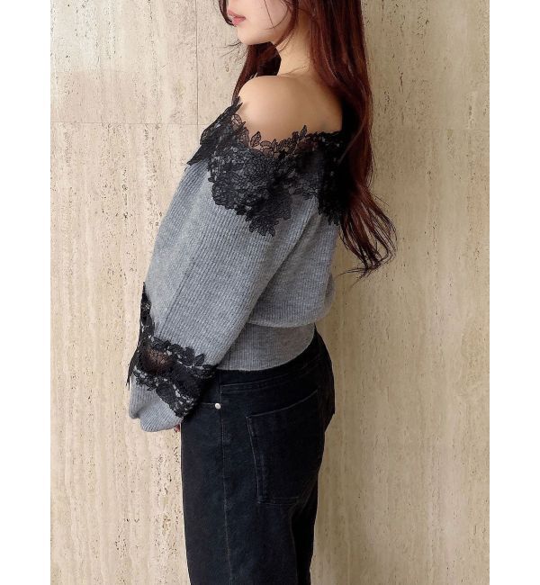 MERCURYDUO「オフショルレースカットアウトニット」|ニット・セーター|