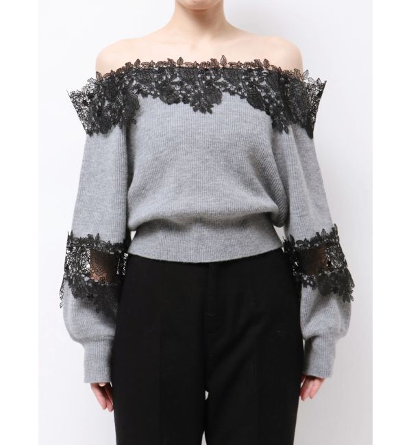 MERCURYDUO「オフショルレースカットアウトニット」|ニット・セーター|
