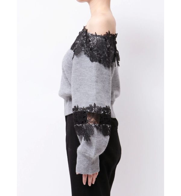 MERCURYDUO「オフショルレースカットアウトニット」|ニット・セーター|