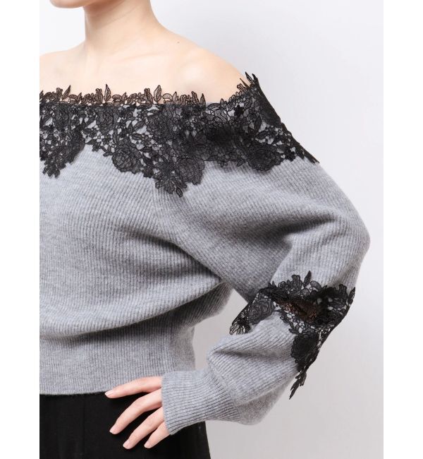 MERCURYDUO「オフショルレースカットアウトニット」|ニット・セーター|
